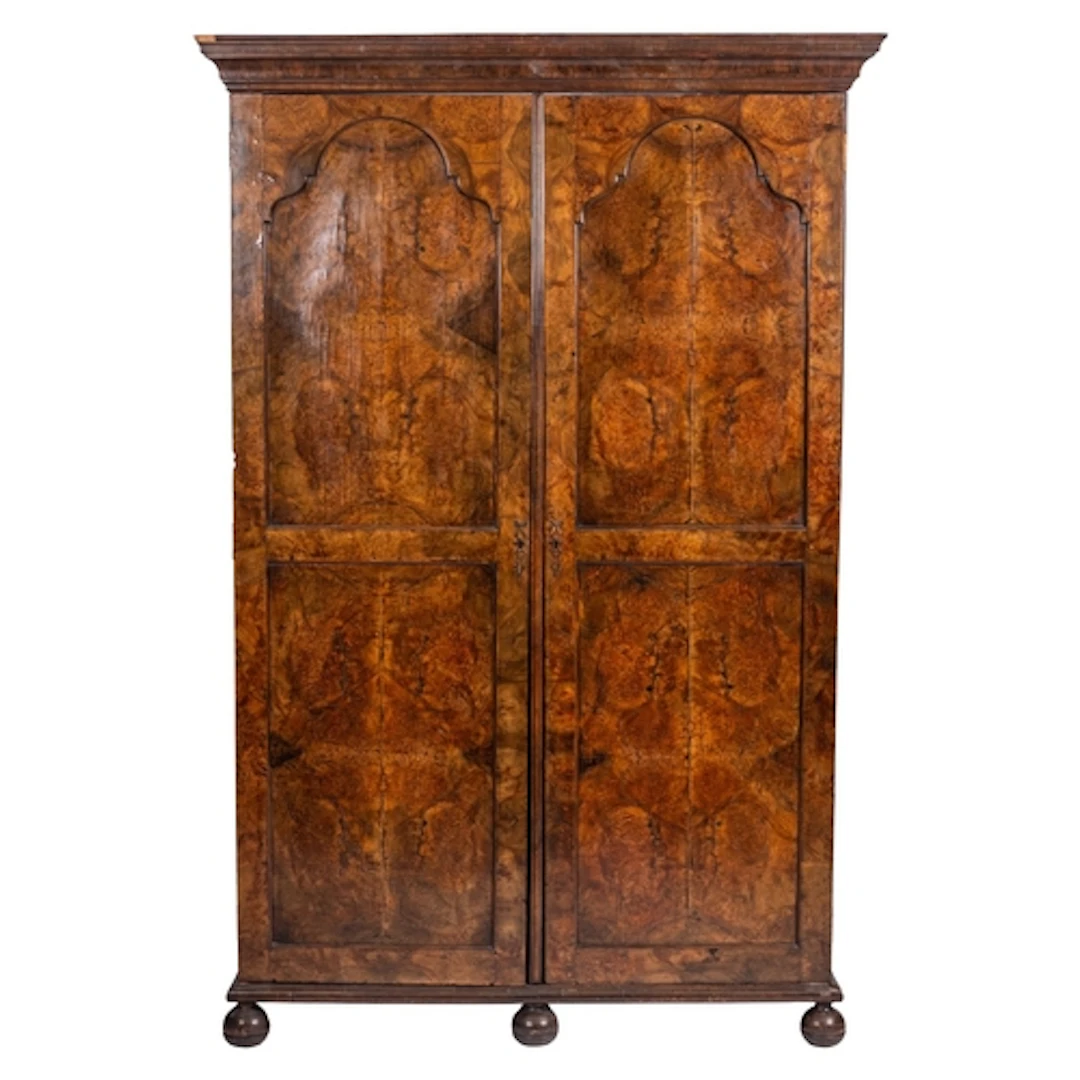 A burr walnut wardrobe in Queen Anne taste, early 20th centu...