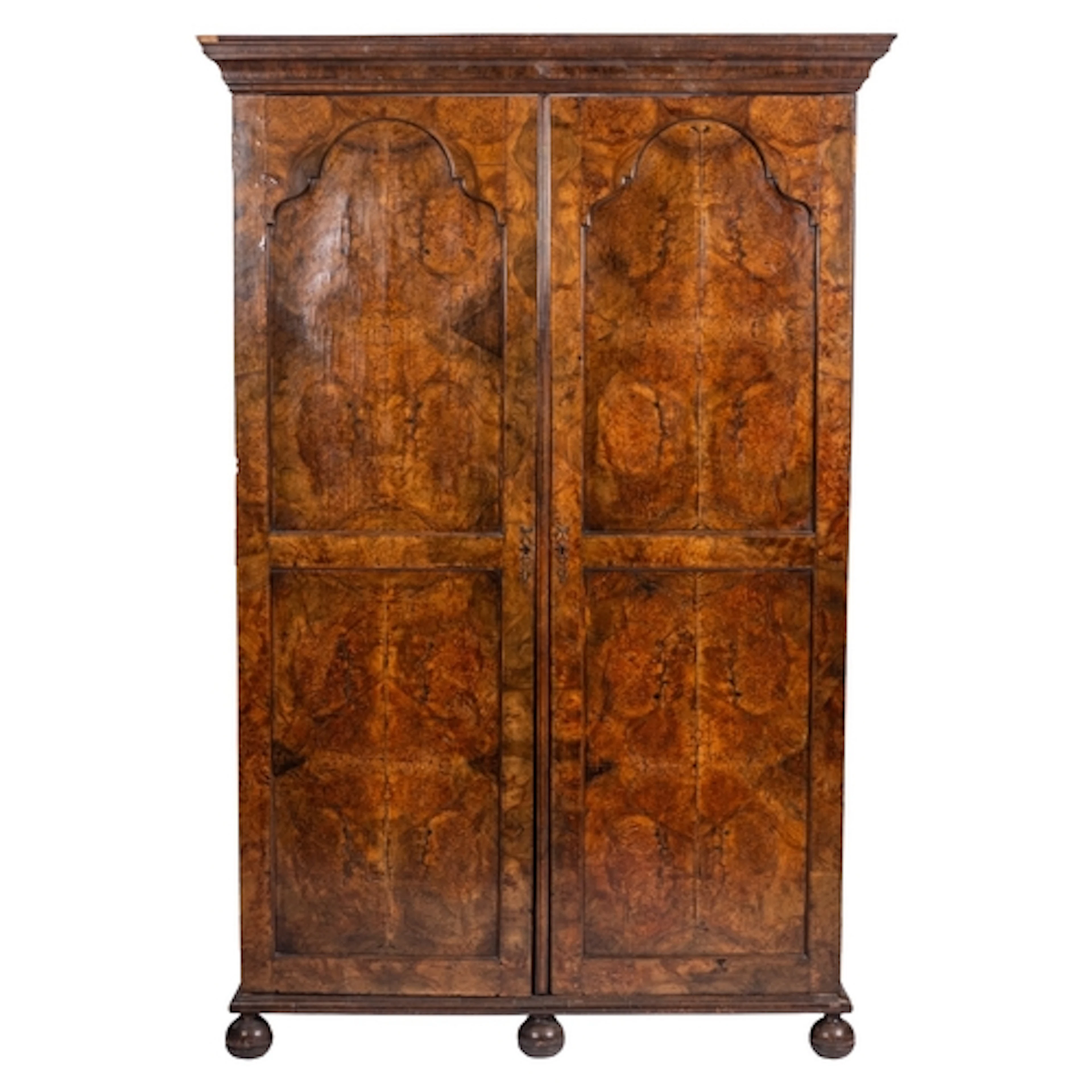 A burr walnut wardrobe in Queen Anne taste, early 20th centu...