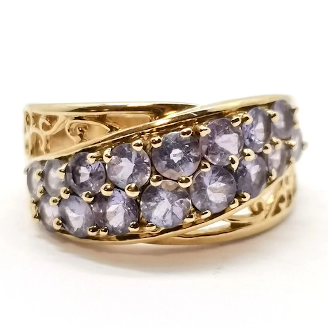 9ct hallmarked gold tanzanite stone set ring with filigree d...