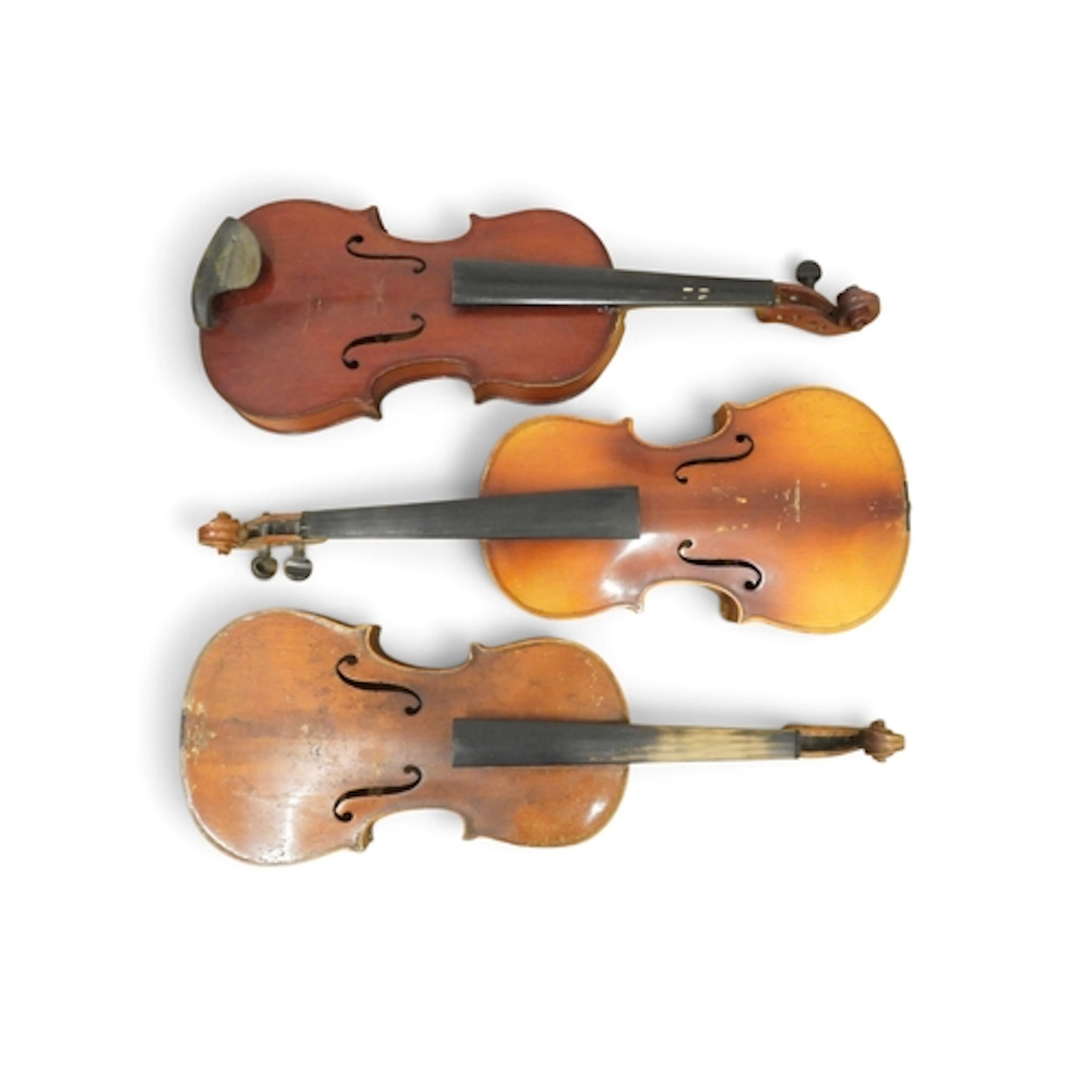 VIOLINS & BOWS - Three Late 19th/early 20th century tra...