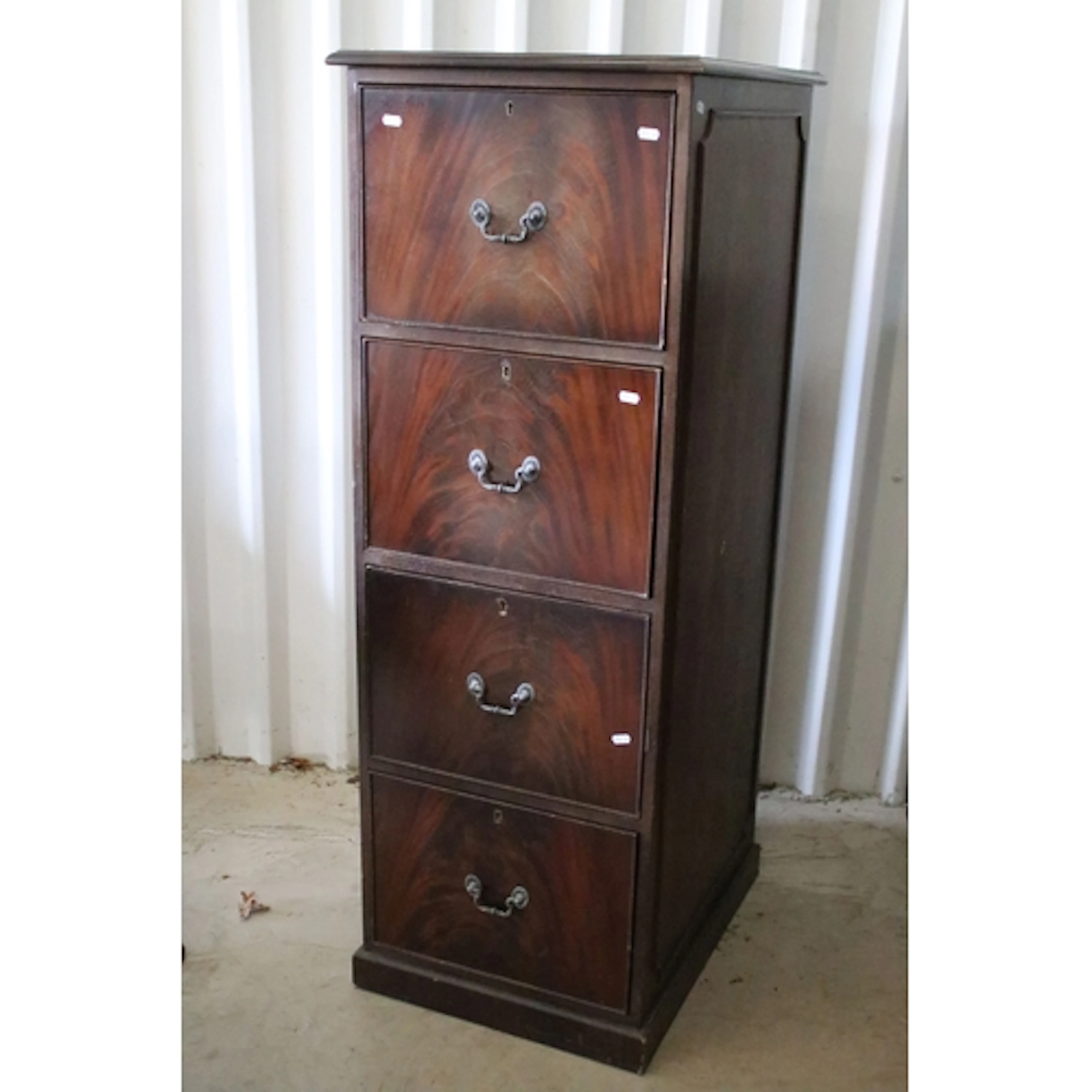 20th century figured mahogany veneered bank of drawers, havi...