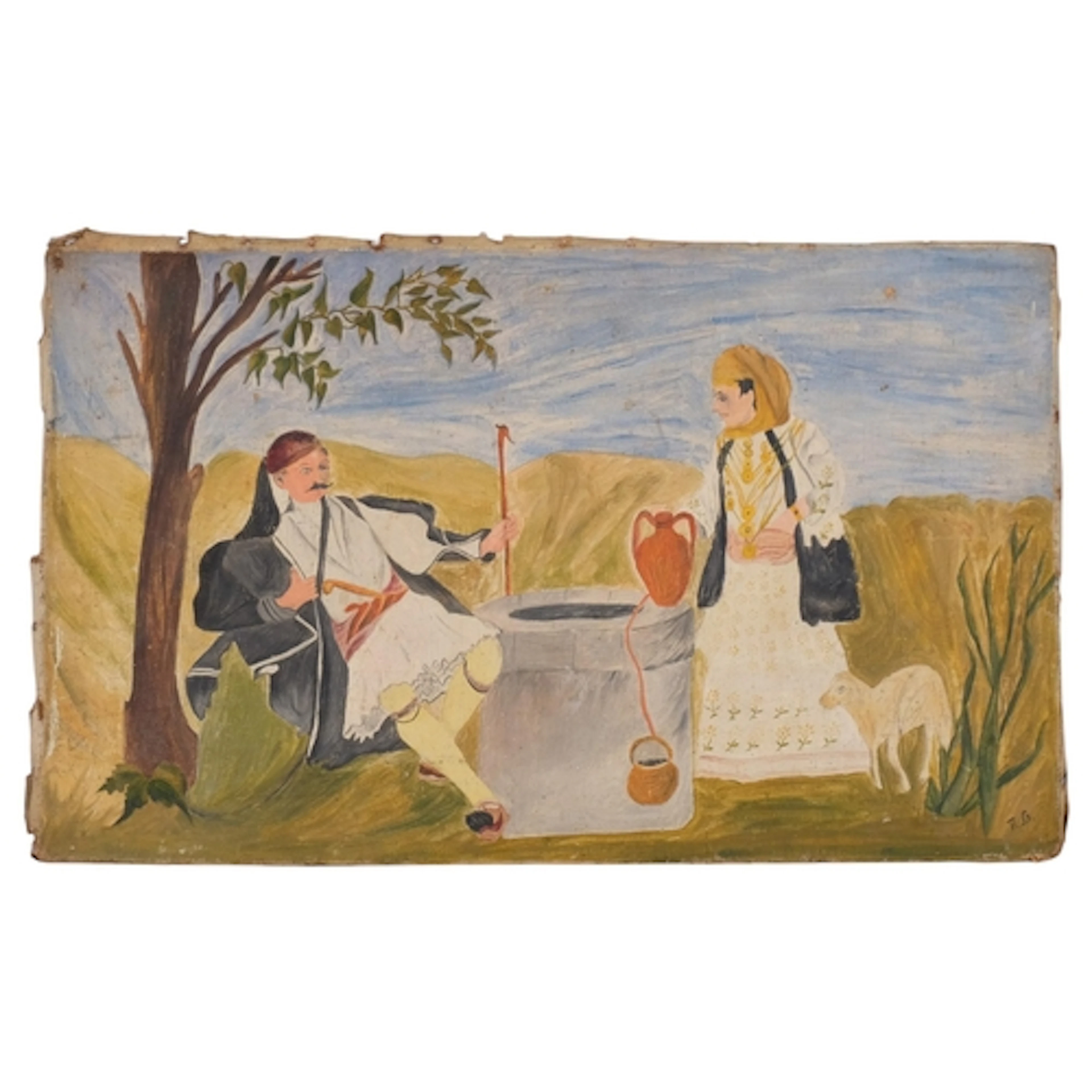Early 20th century Greek School, figures at a well, oil on c...