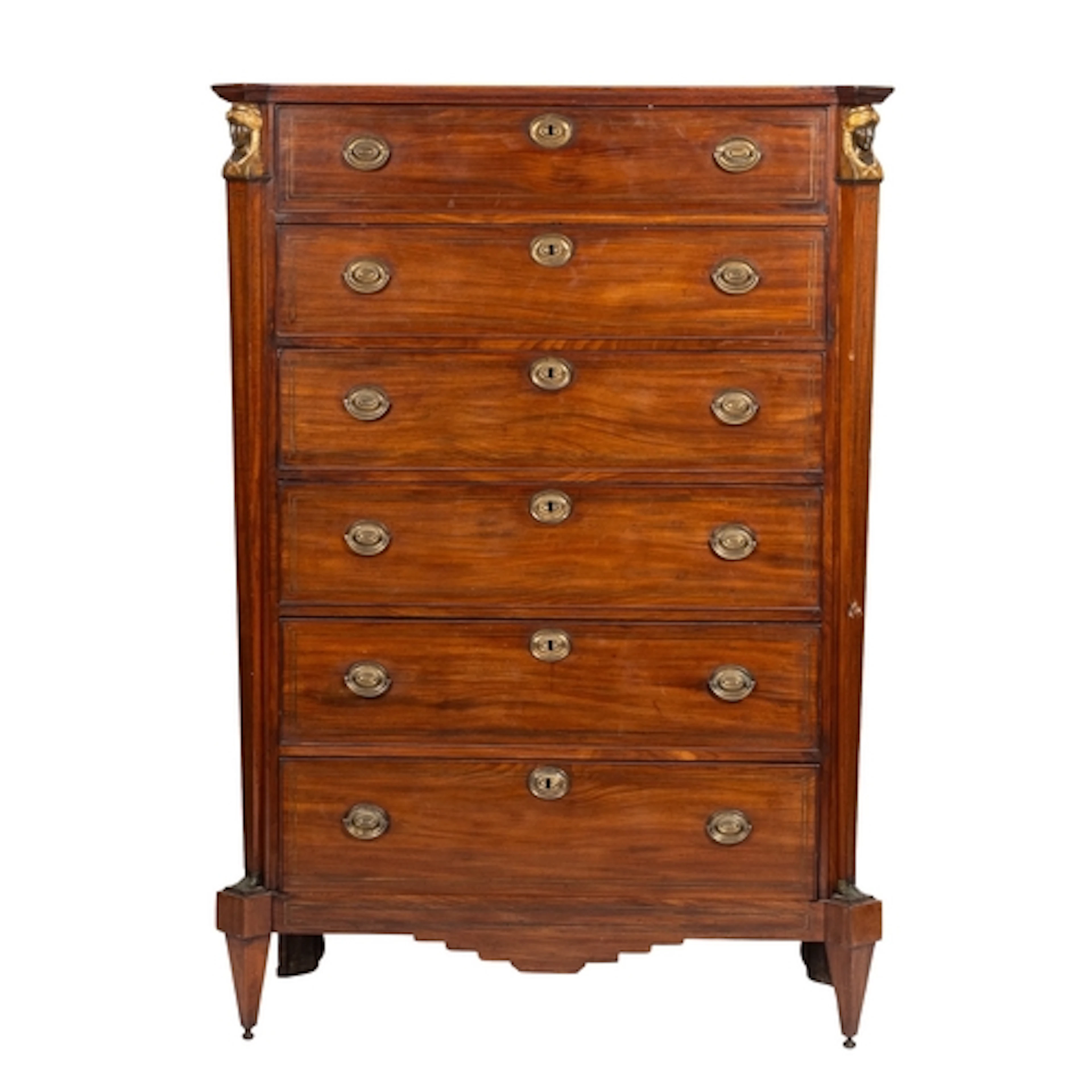 A mahogany and metal mounted 'tallboy' chest of drawers in R...