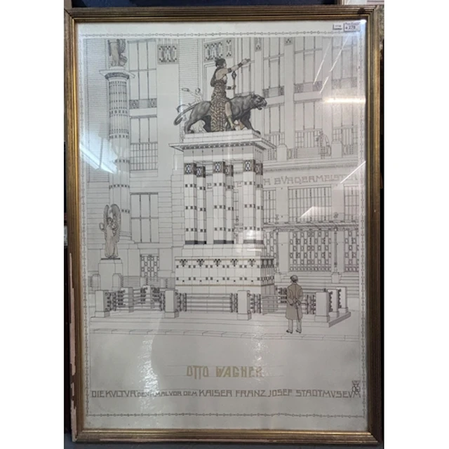 After Otto Wagner, architectural study with dramatic sculptu...