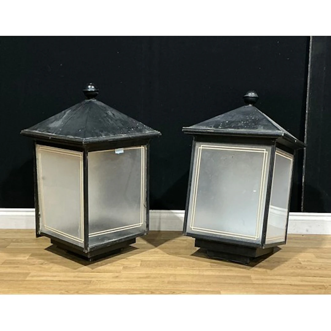 A pair of large 19th century style painted copper wall lante...