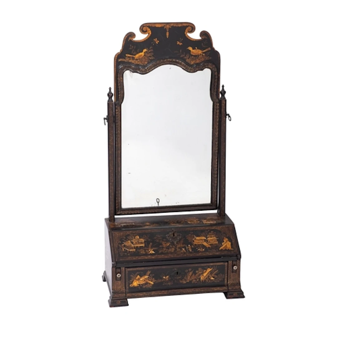 A George I black lacquer and chinoiserie swing frame toilet ...
