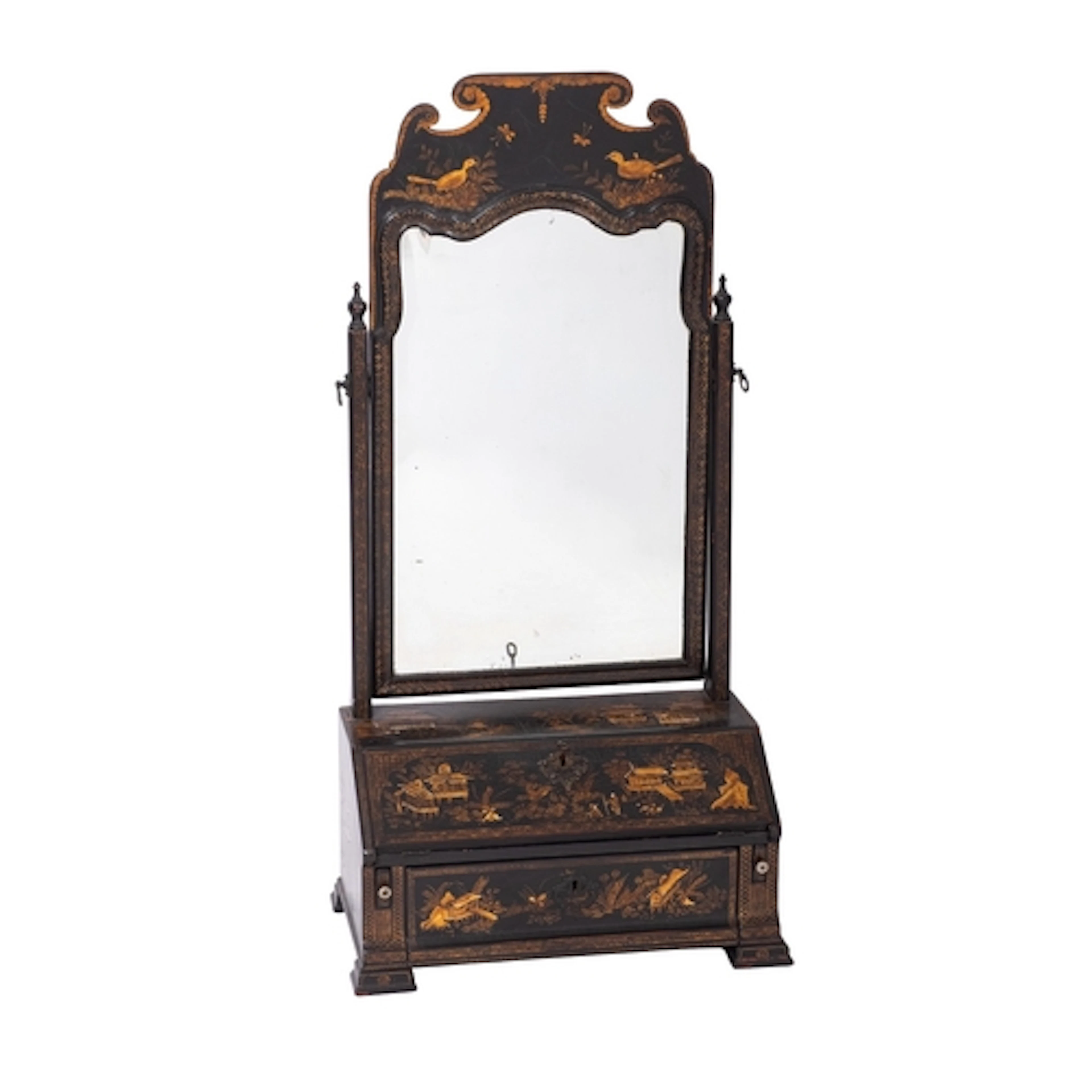 A George I black lacquer and chinoiserie swing frame toilet ...