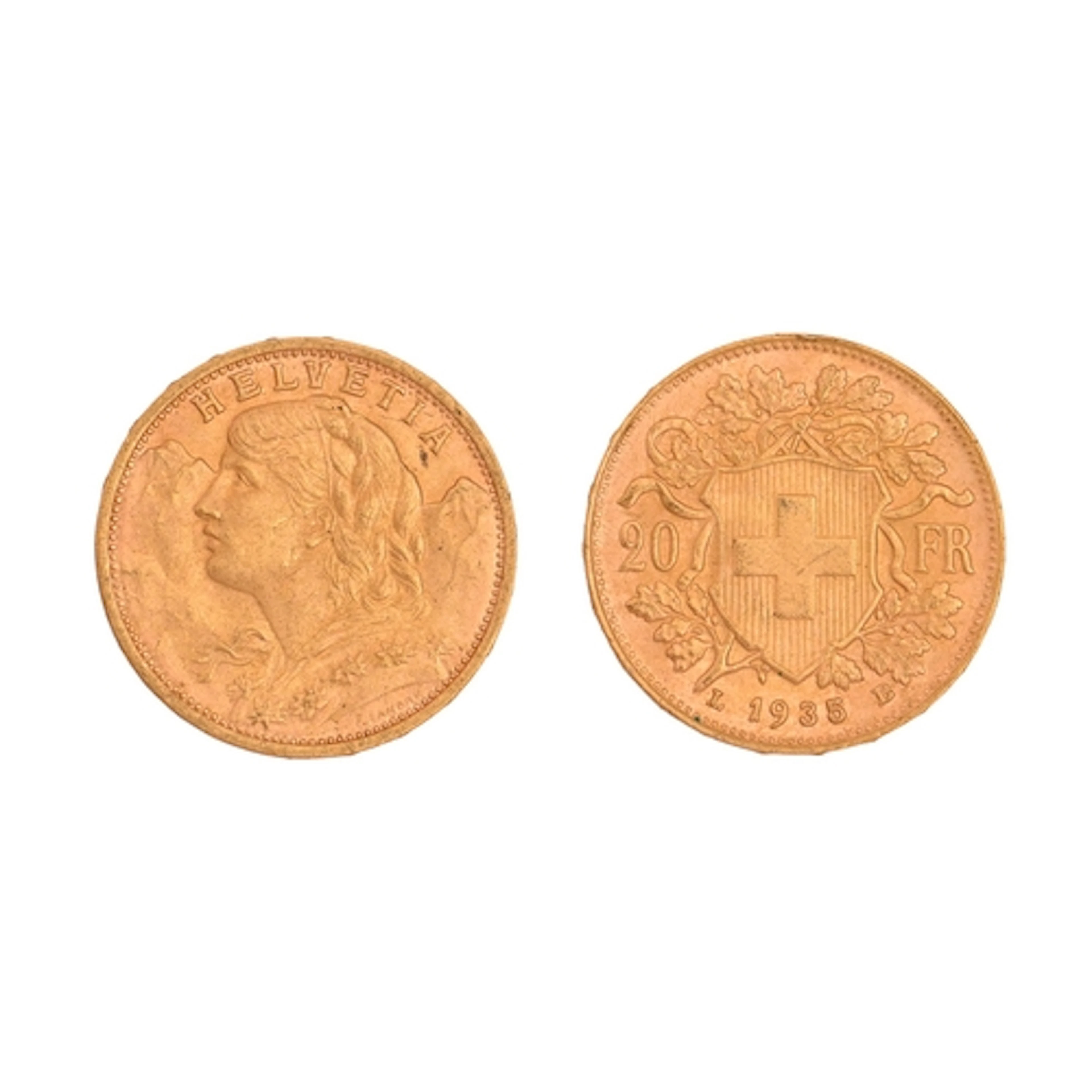 Gold coin. Switzerland, Twenty Francs 1935, 6.5g NO BUYER'S...