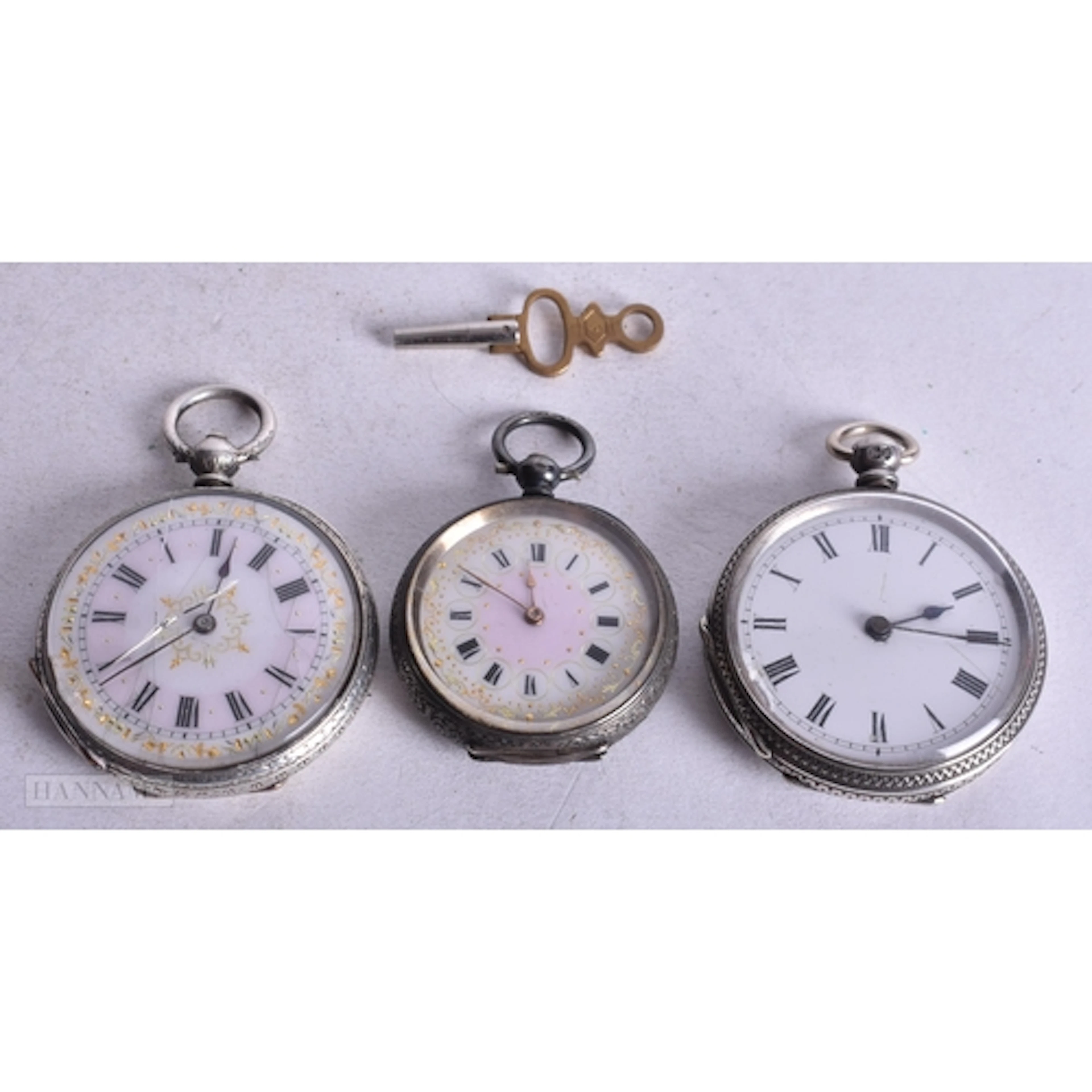 Three Silver Cased Open Face Ladies Fob Watches with a singl...