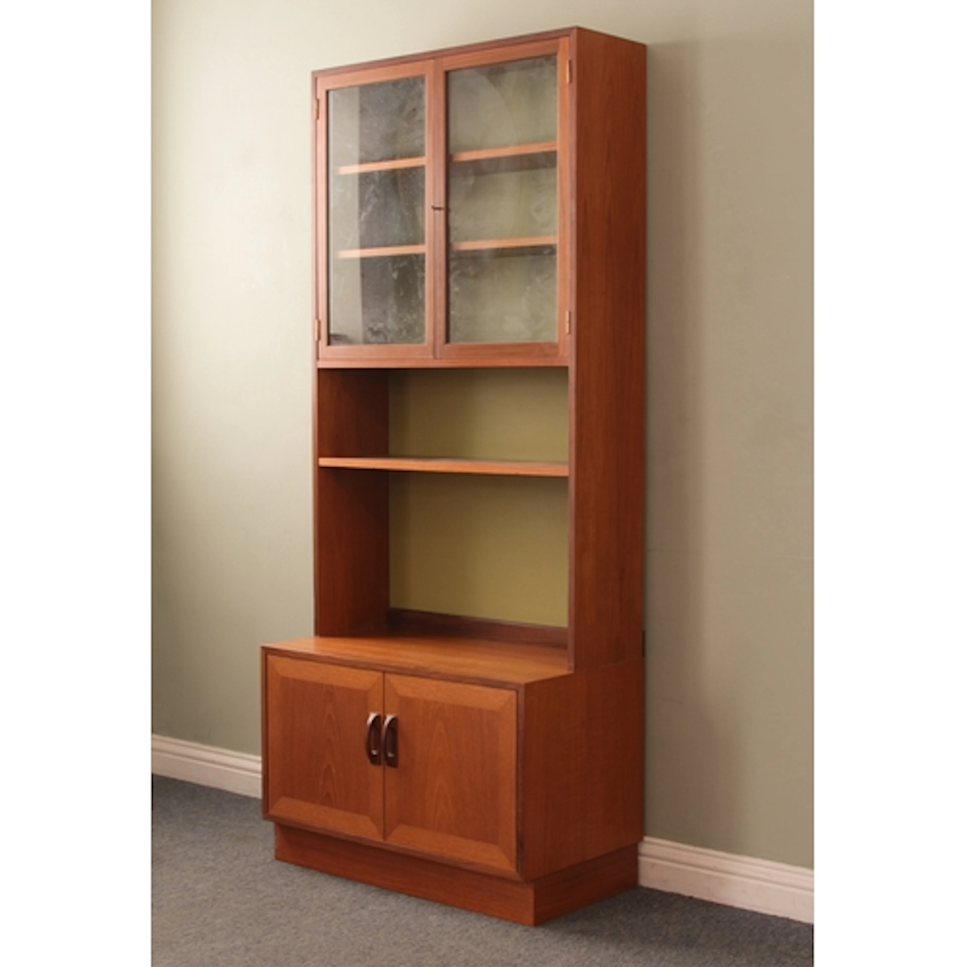 A G-Plan teak living room part-glazed dresser - LWH 84 x 45....