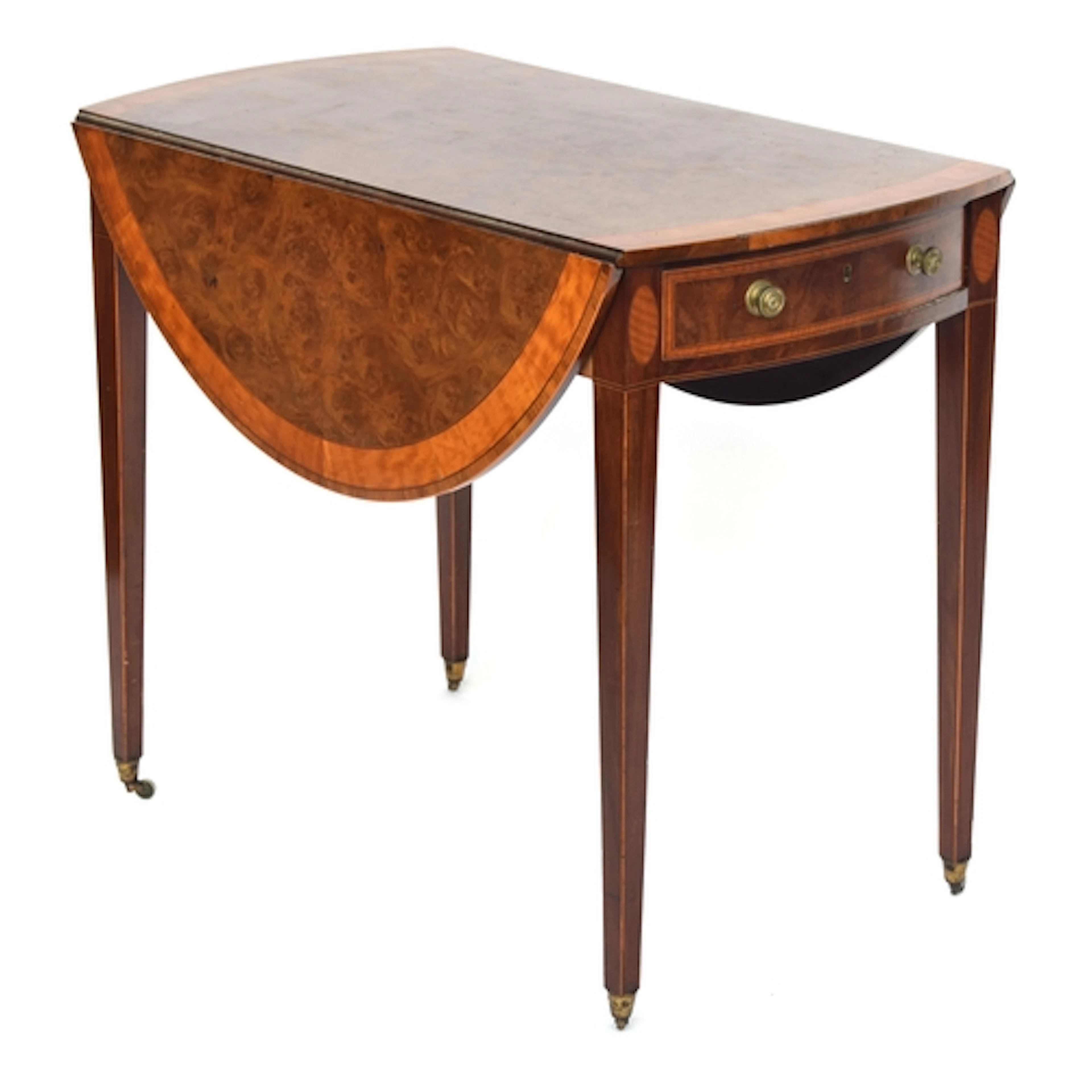 A burr walnut and satinwood banded Pembroke table, with sing...