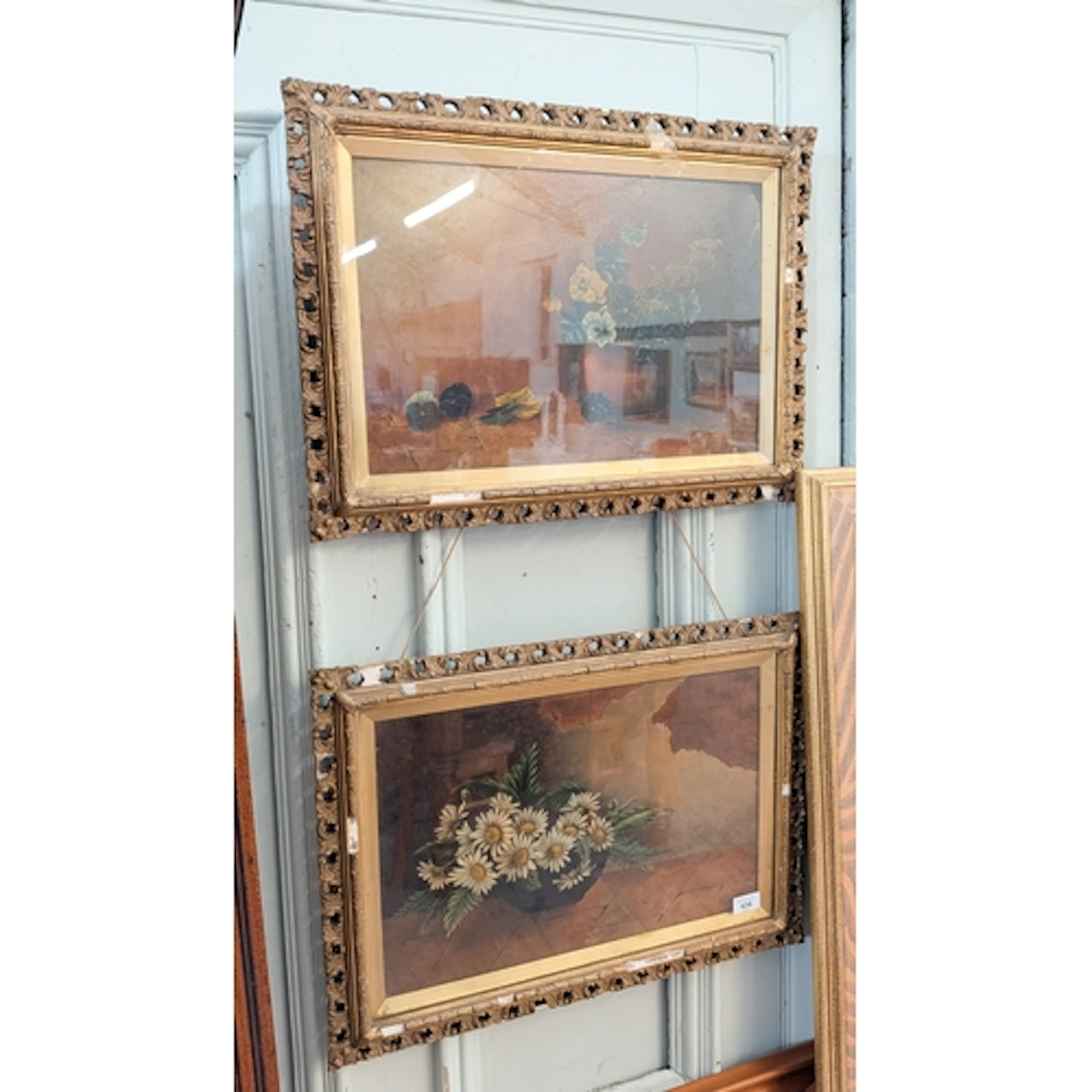 A pair of floral oil on canvas still life paintings, signed ...