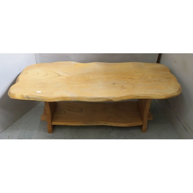 Blonde Wooden Handcrafted Coffee Table, organic top, lower s...