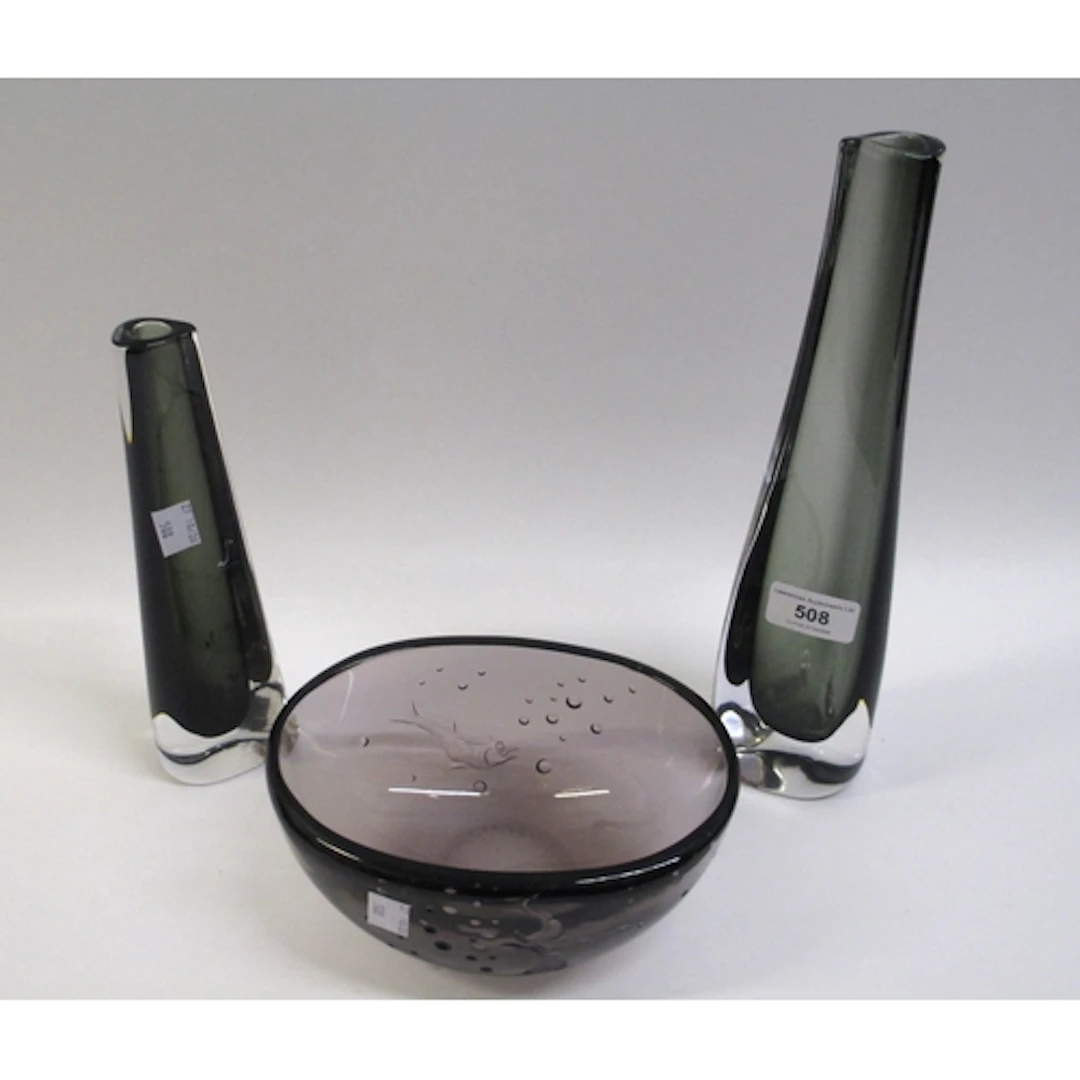 Two Orrefors smoke glass vases, the tallest 30cm high, toget...