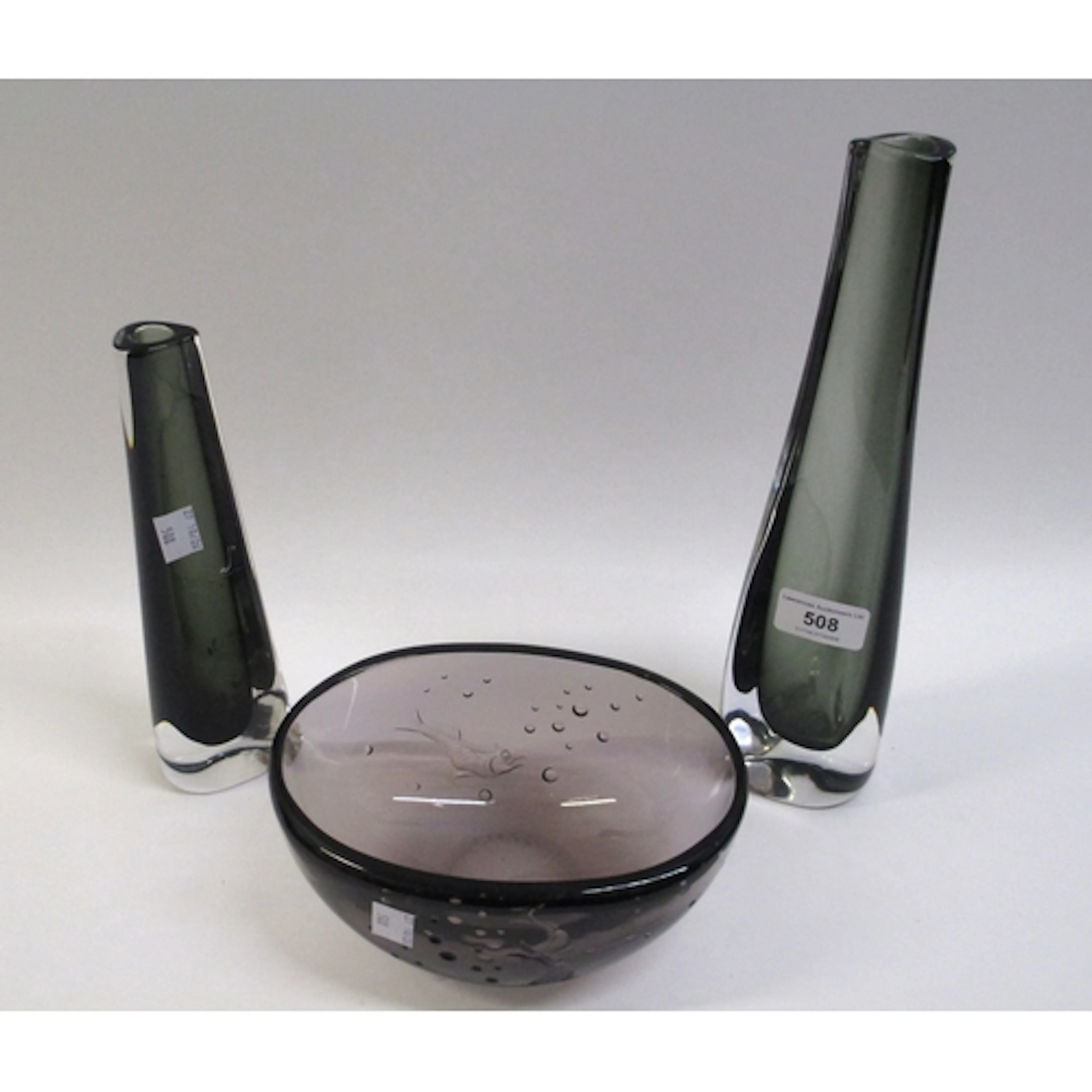 Two Orrefors smoke glass vases, the tallest 30cm high, toget...