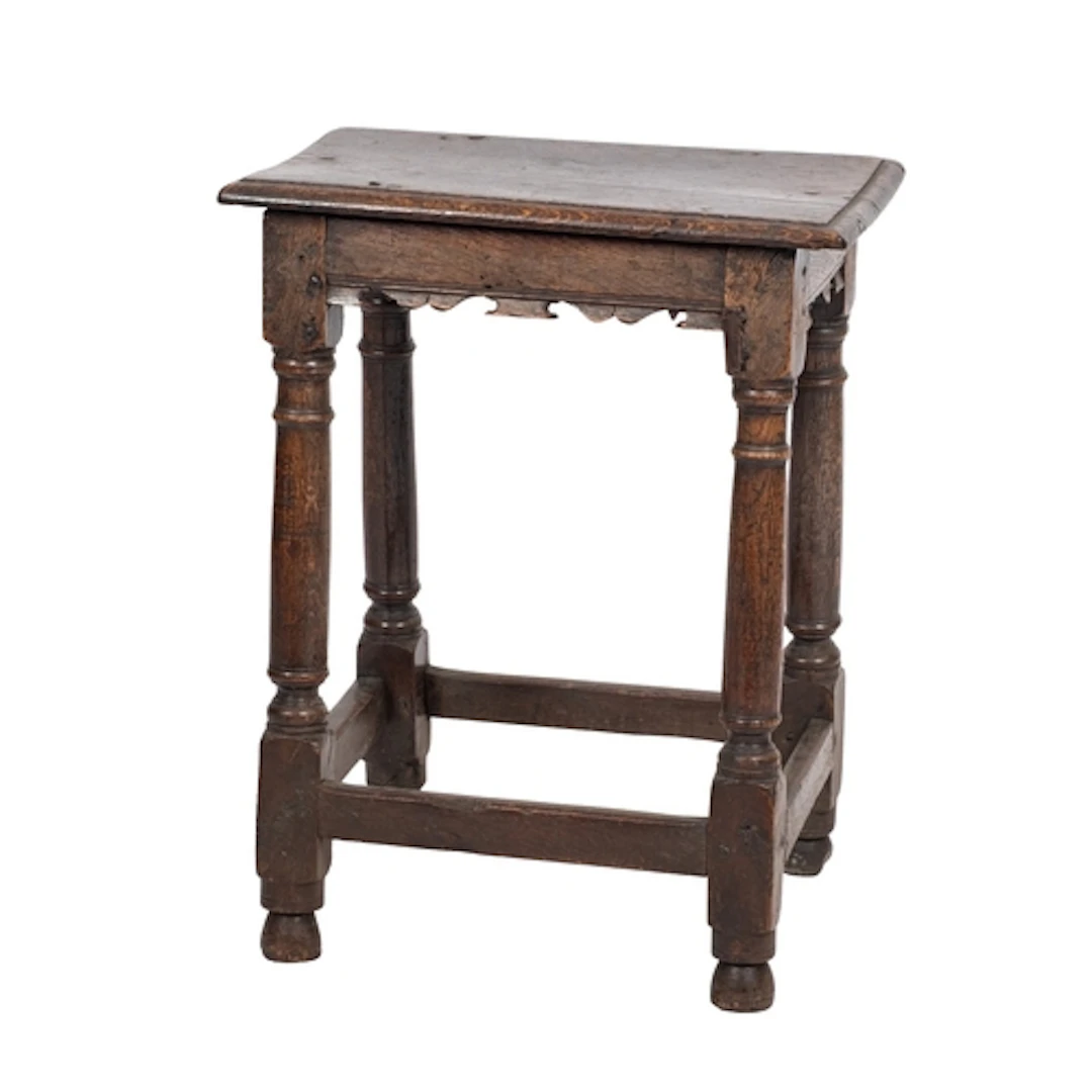 A Jacobean oak joint stool, later 17th century; the rectangu...