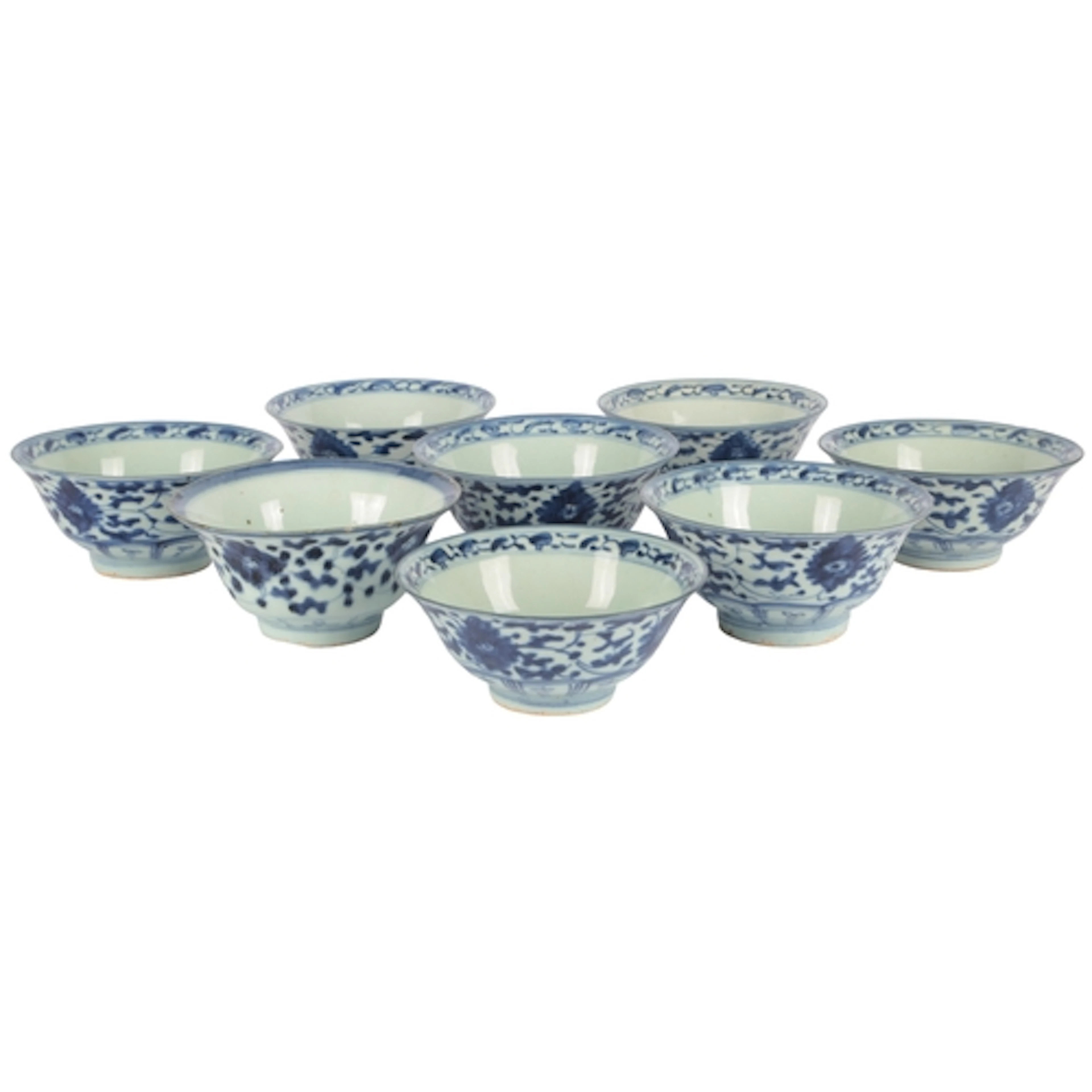 Eight Chinese blue and white bowls, 18th/19th century, each ...