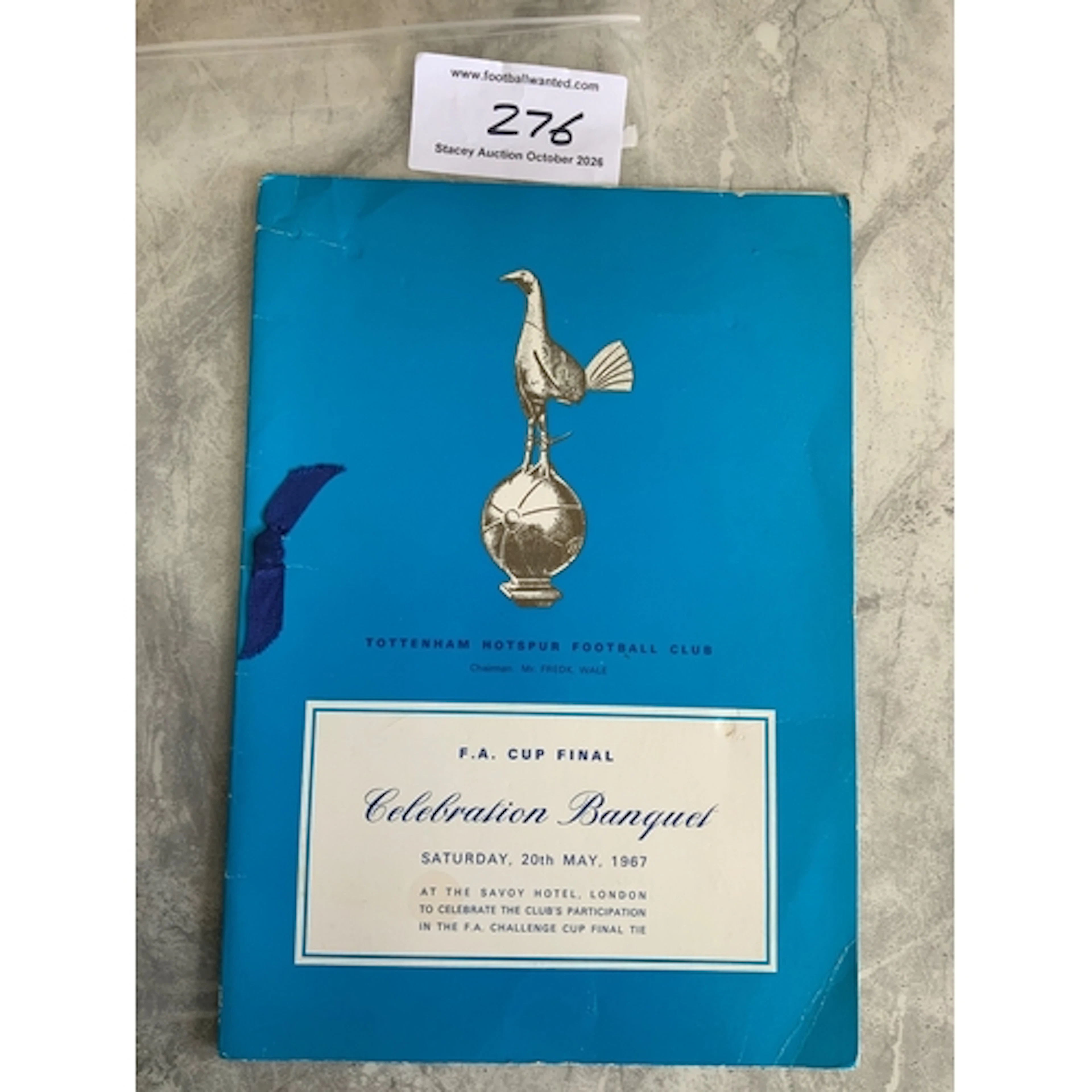 1967 Tottenham FA Cup Final Football Menu: nice menu with bl...