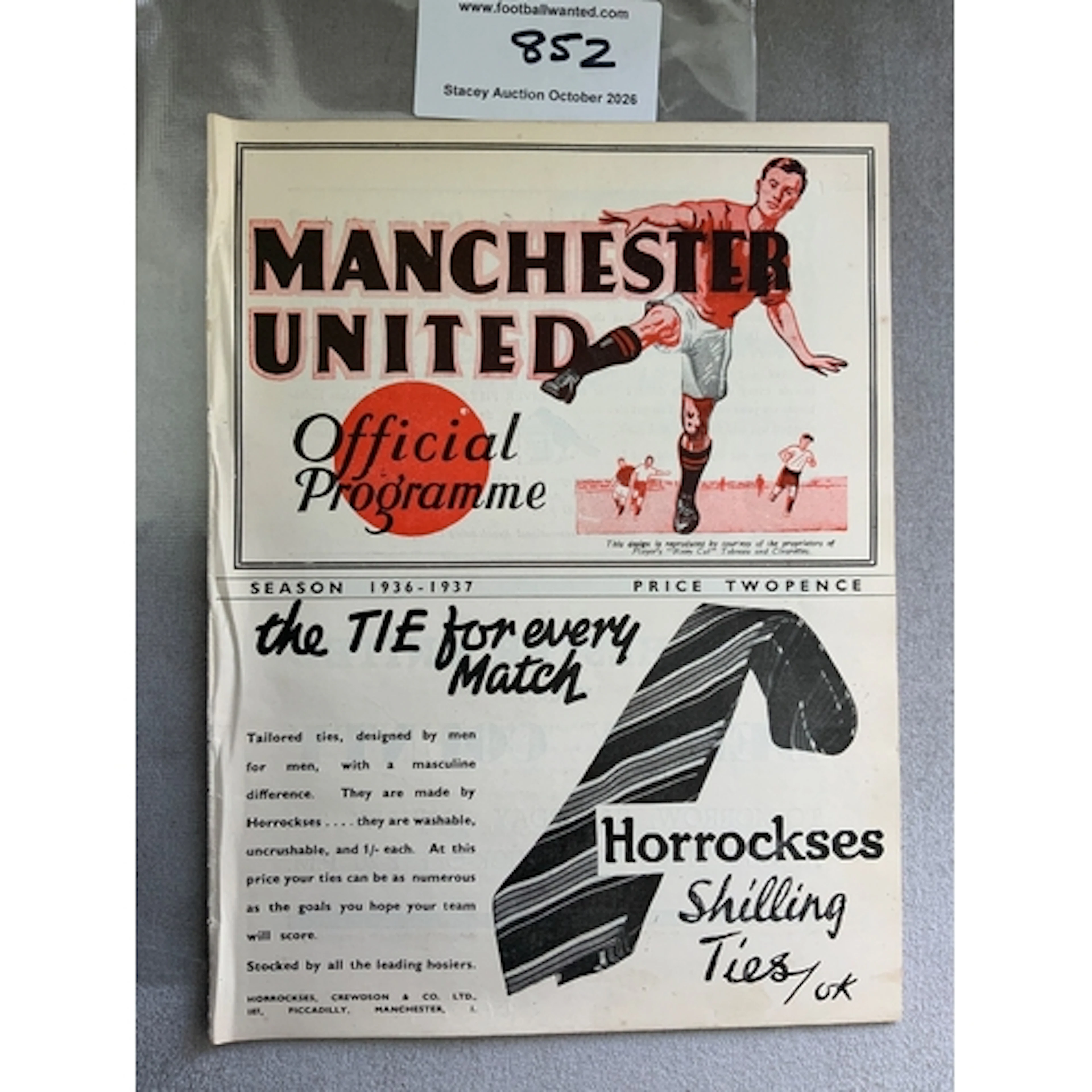 1936 - 1937 Manchester United v Sunderland Football Programm...