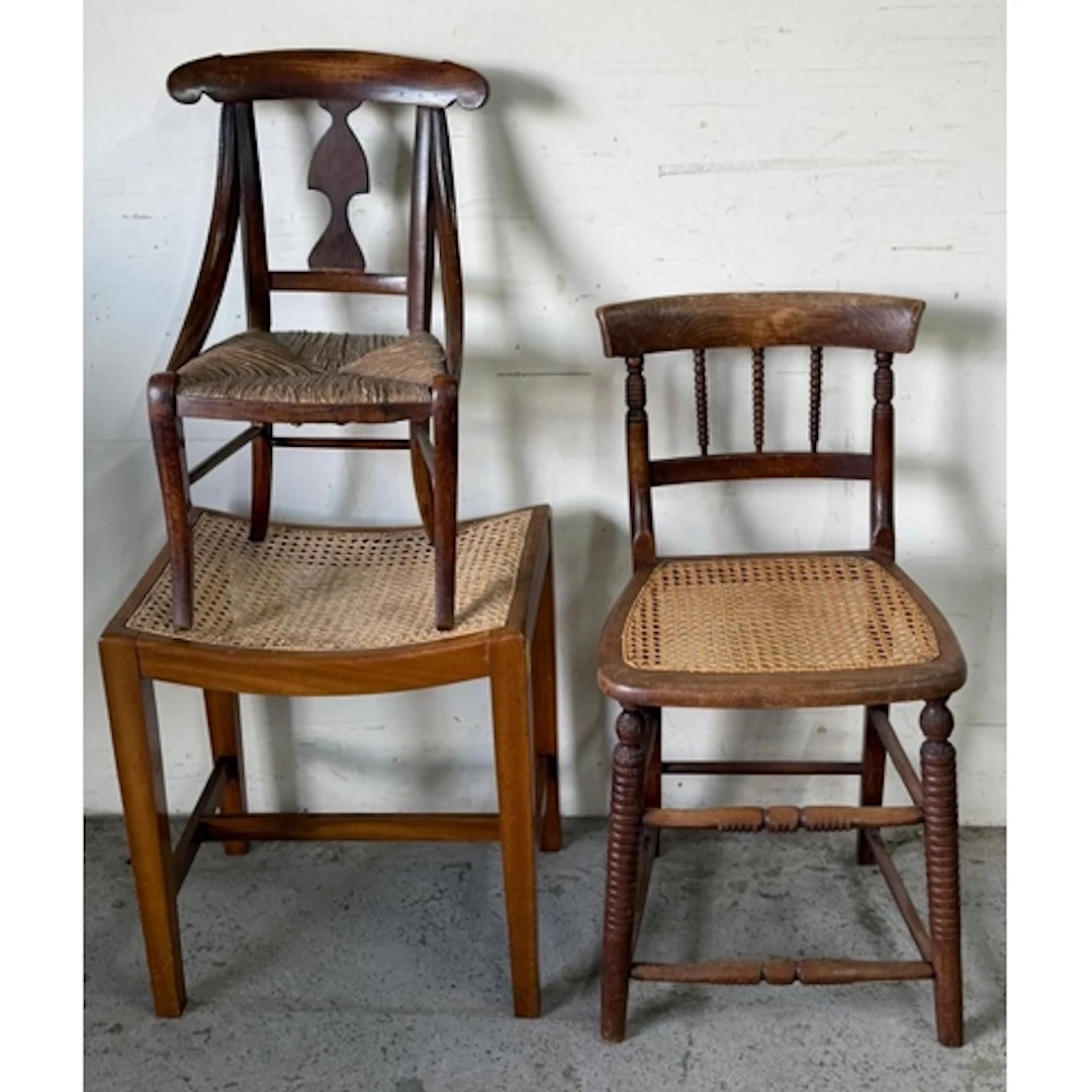 A 19th century french style childs chair along with cane foo...