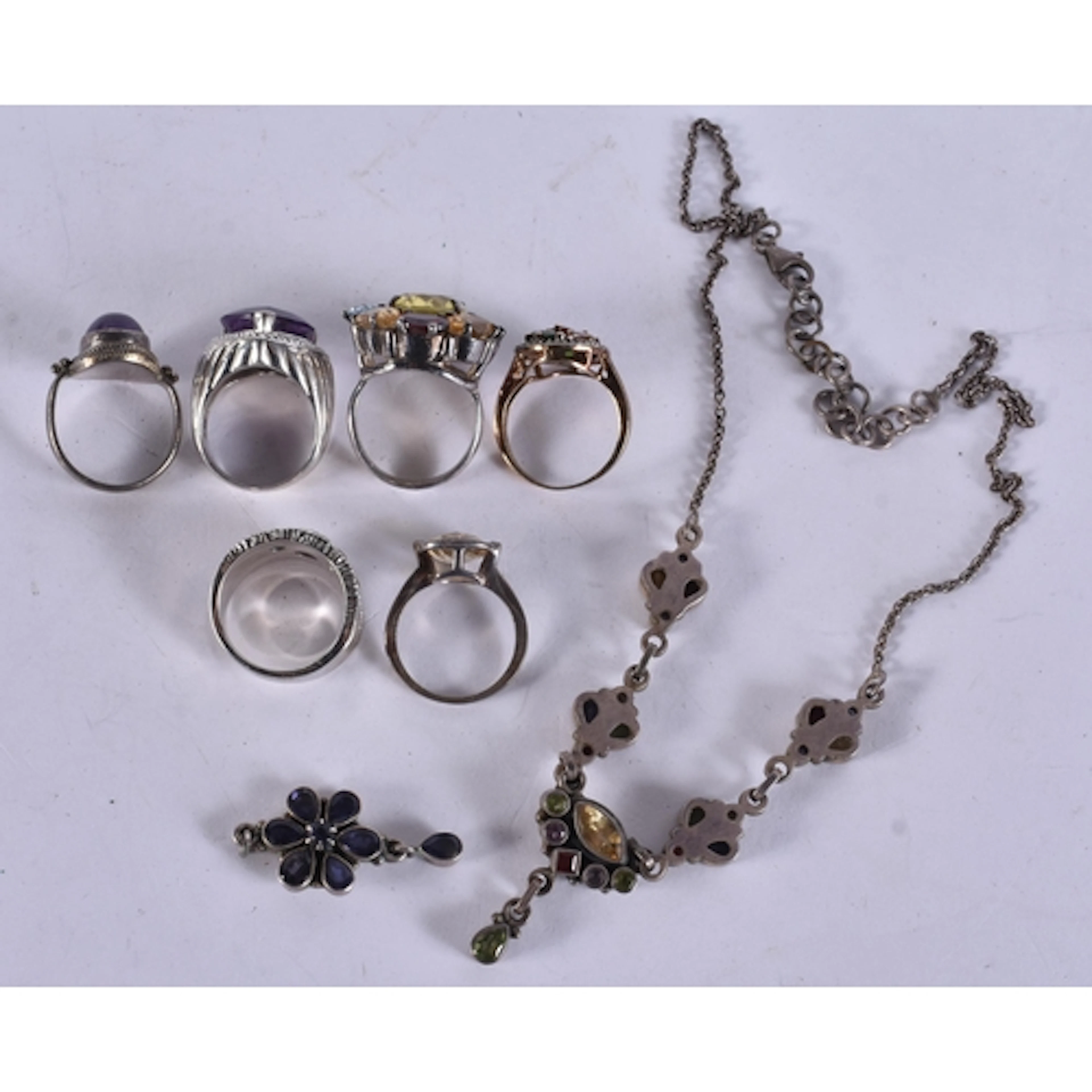Eight pieces of Sterling Silver Gemstone Jewellery (6 Rings,...