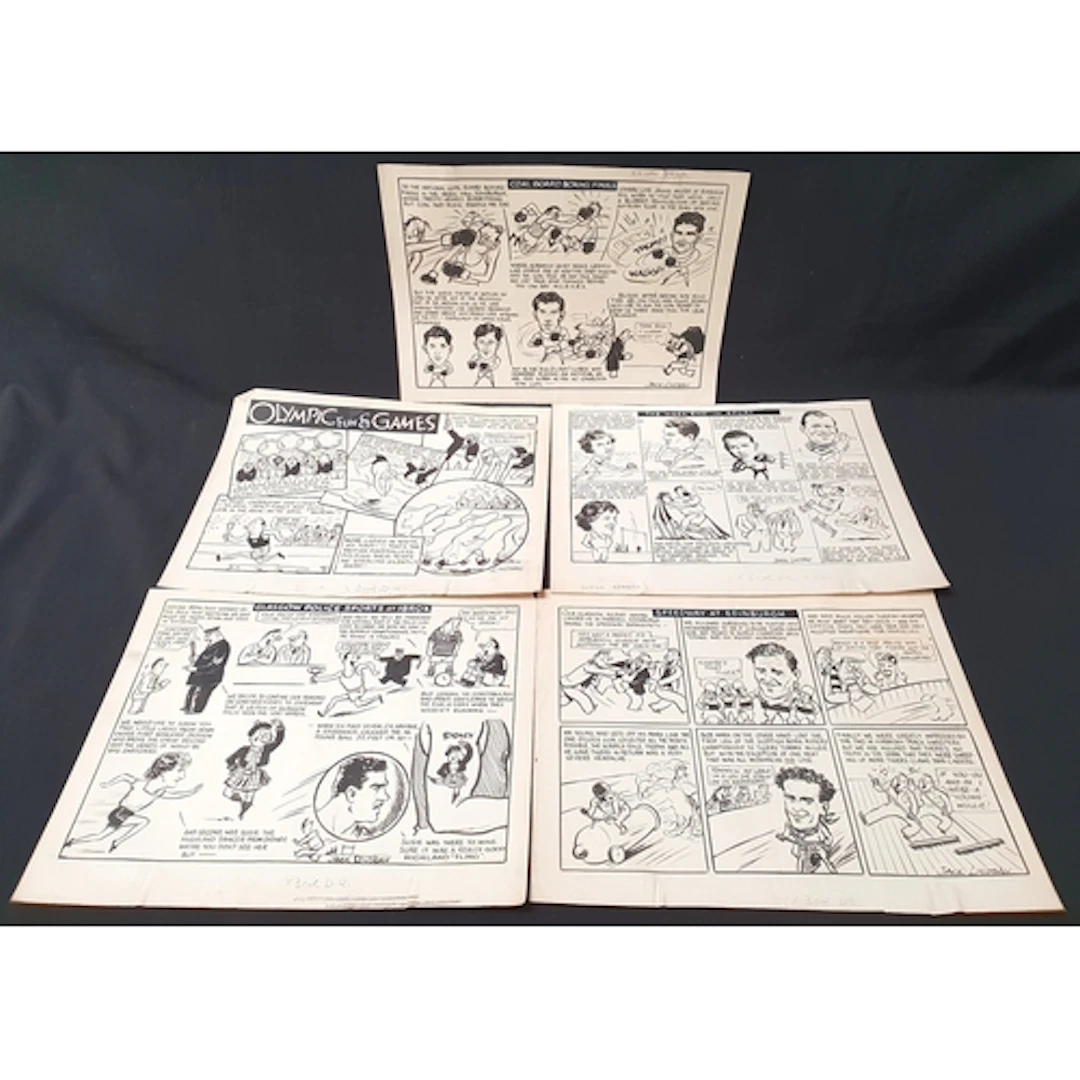 JACK LINDSAY - FIVE PEN AND INK ORIGINAL SPORTING INTEREST C...