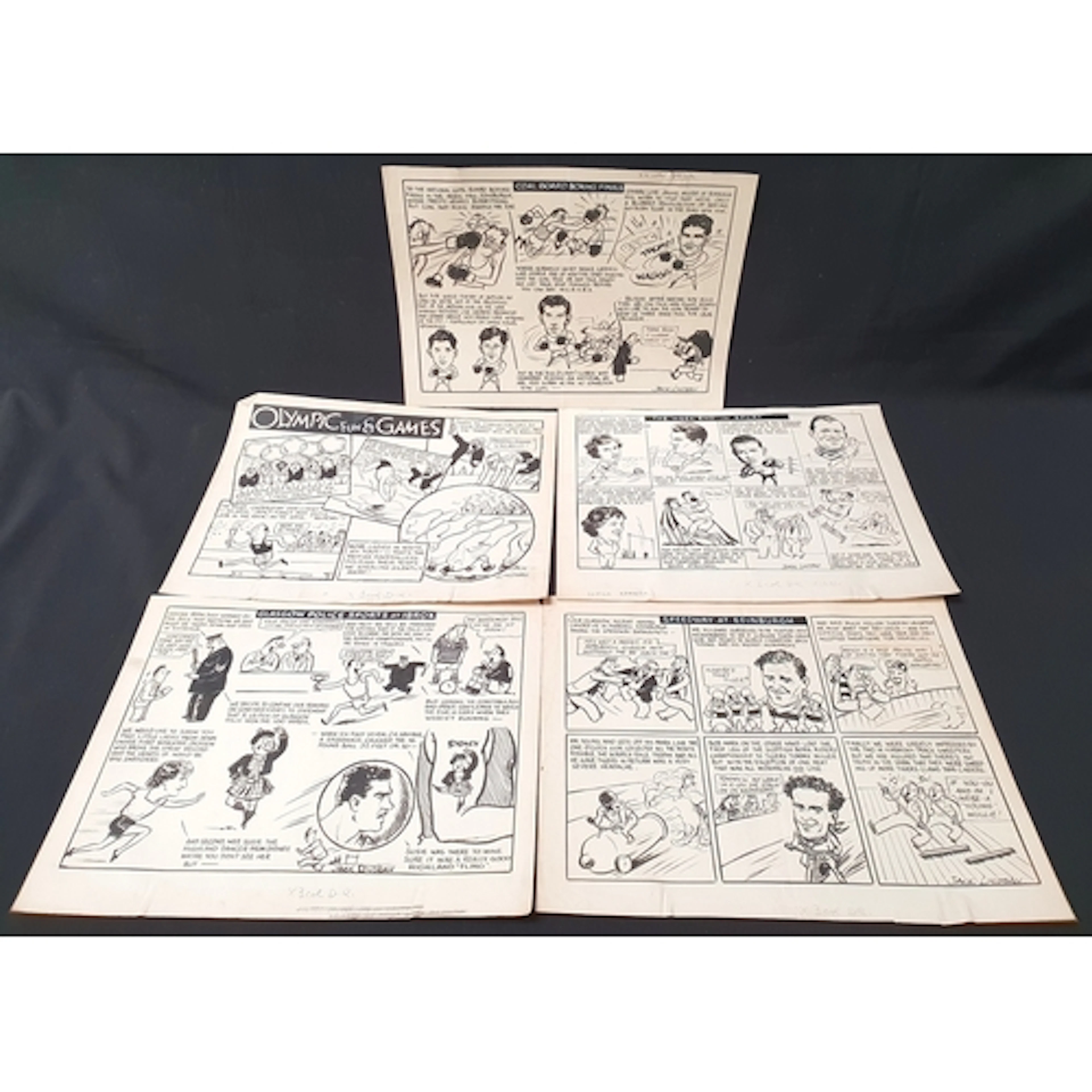 JACK LINDSAY - FIVE PEN AND INK ORIGINAL SPORTING INTEREST C...