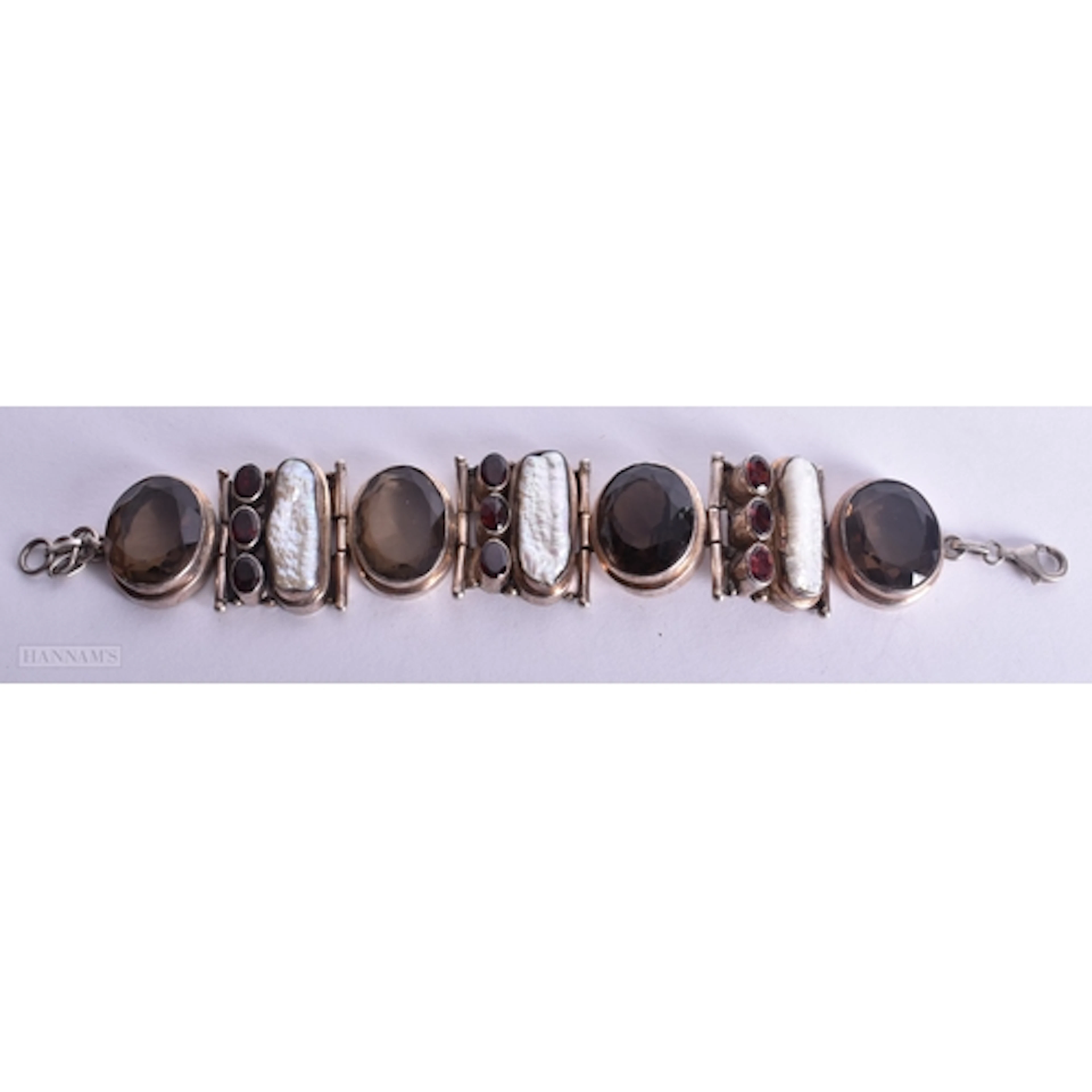 Sterling Silver Multi Gemstone Bracelet w/ Smoky Quartz, Bar...