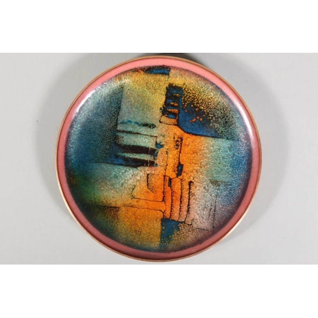 Norwegian enamel and copper plate signed to the base Drangsg...