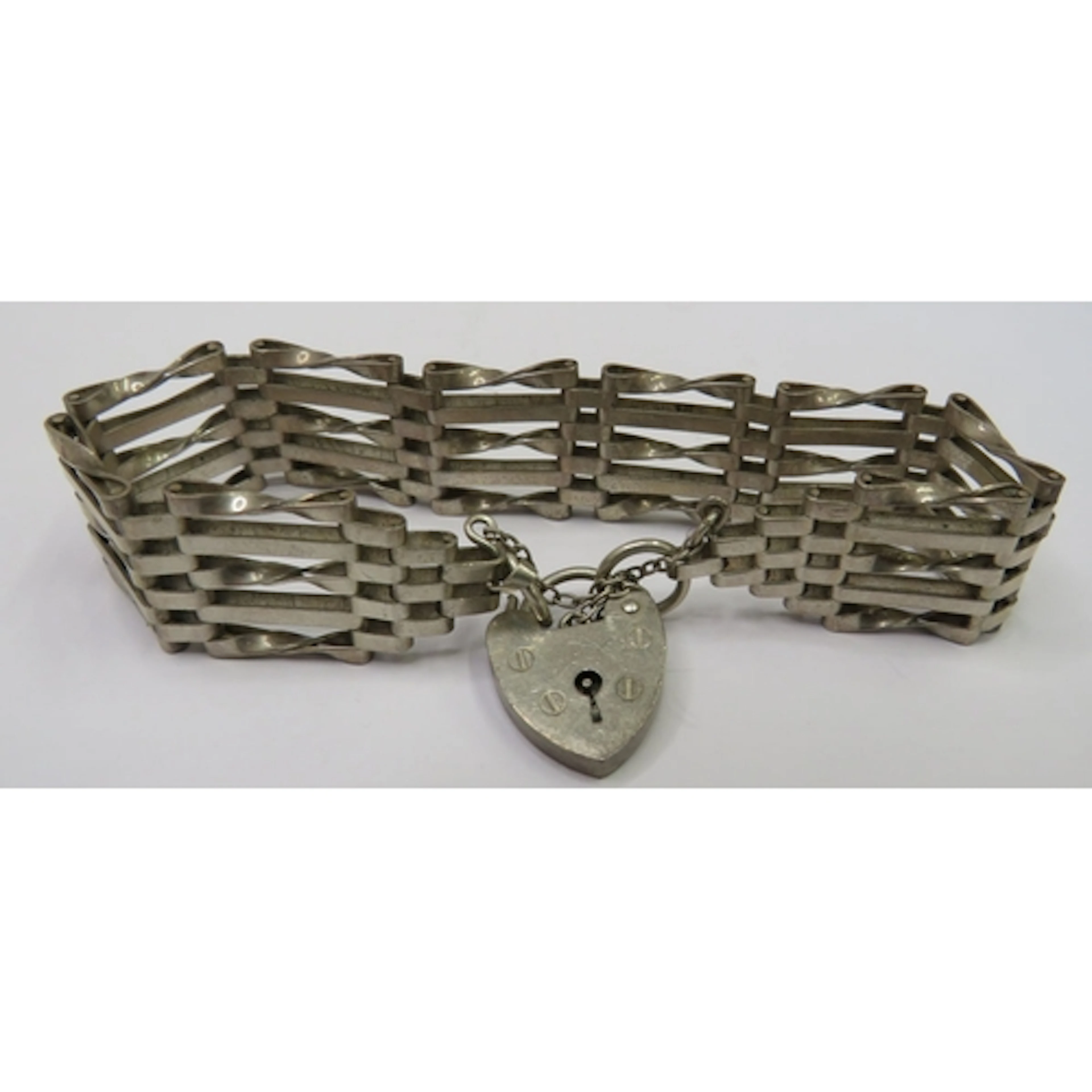 Vintage 5 Bar Hallmarked Silver Gate Bracelet with padlock &...