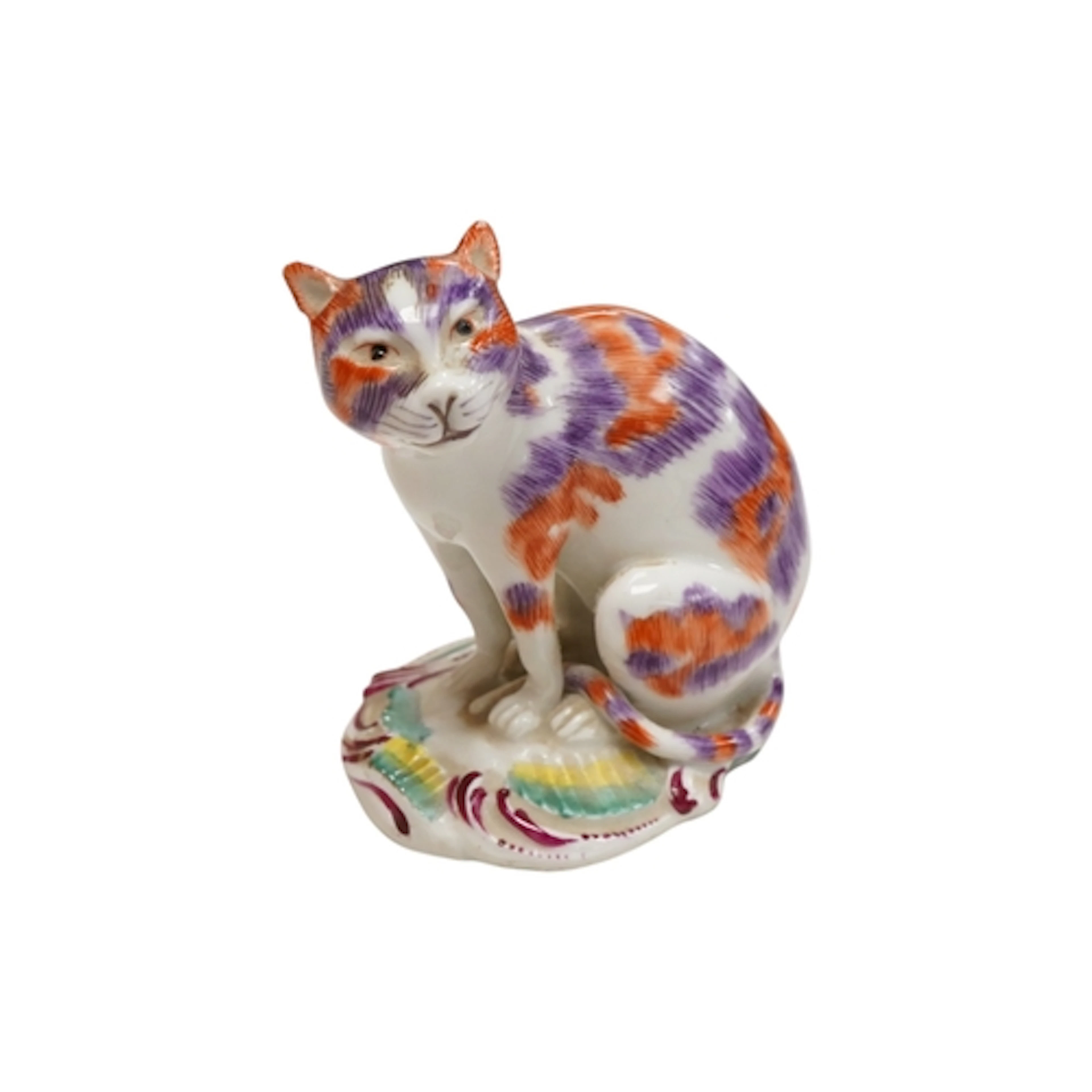 A Derby style English porcelain model of a seated cat, 19th ...
