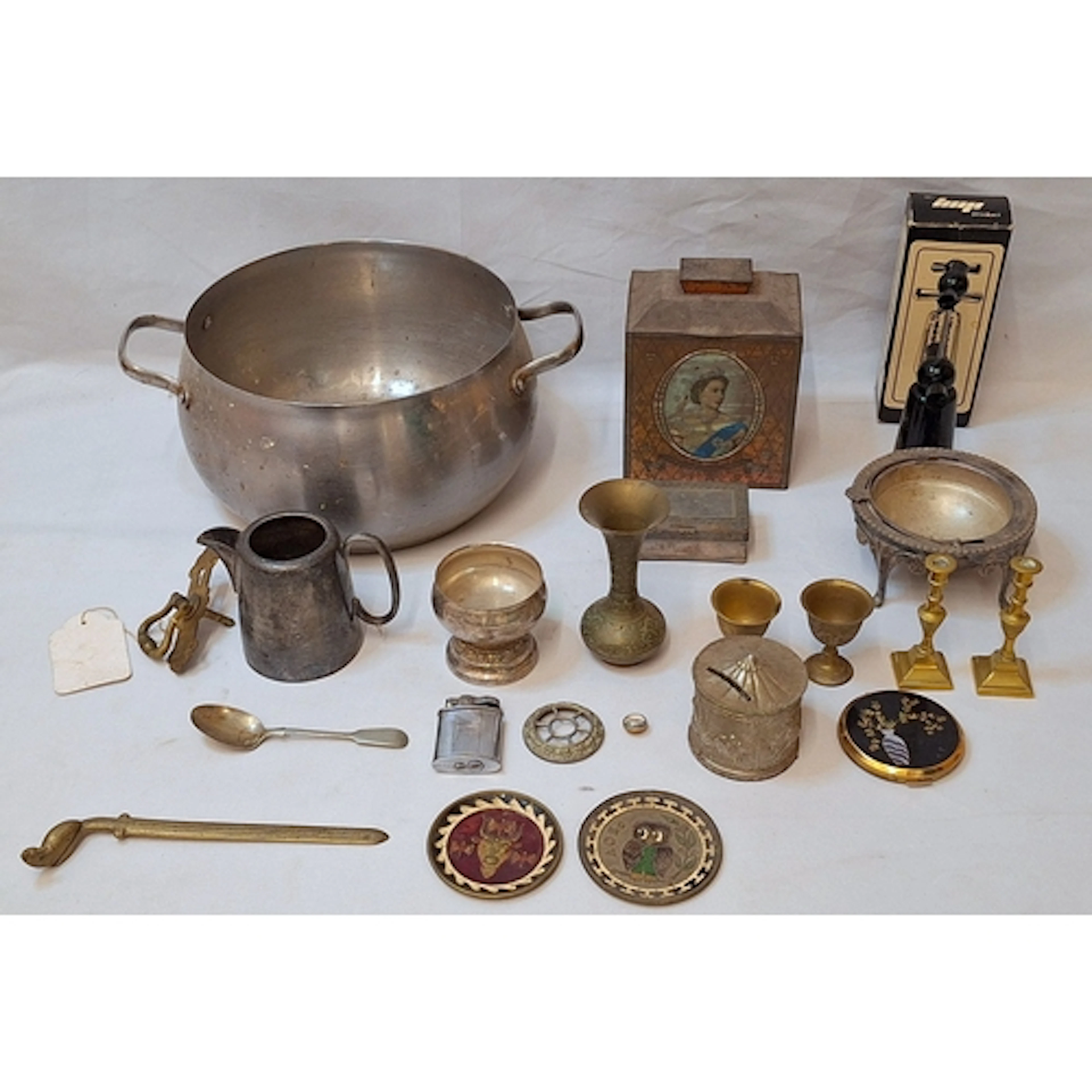 Vintage Stainless Steel cooking pot, vintage Royal tin, bras...