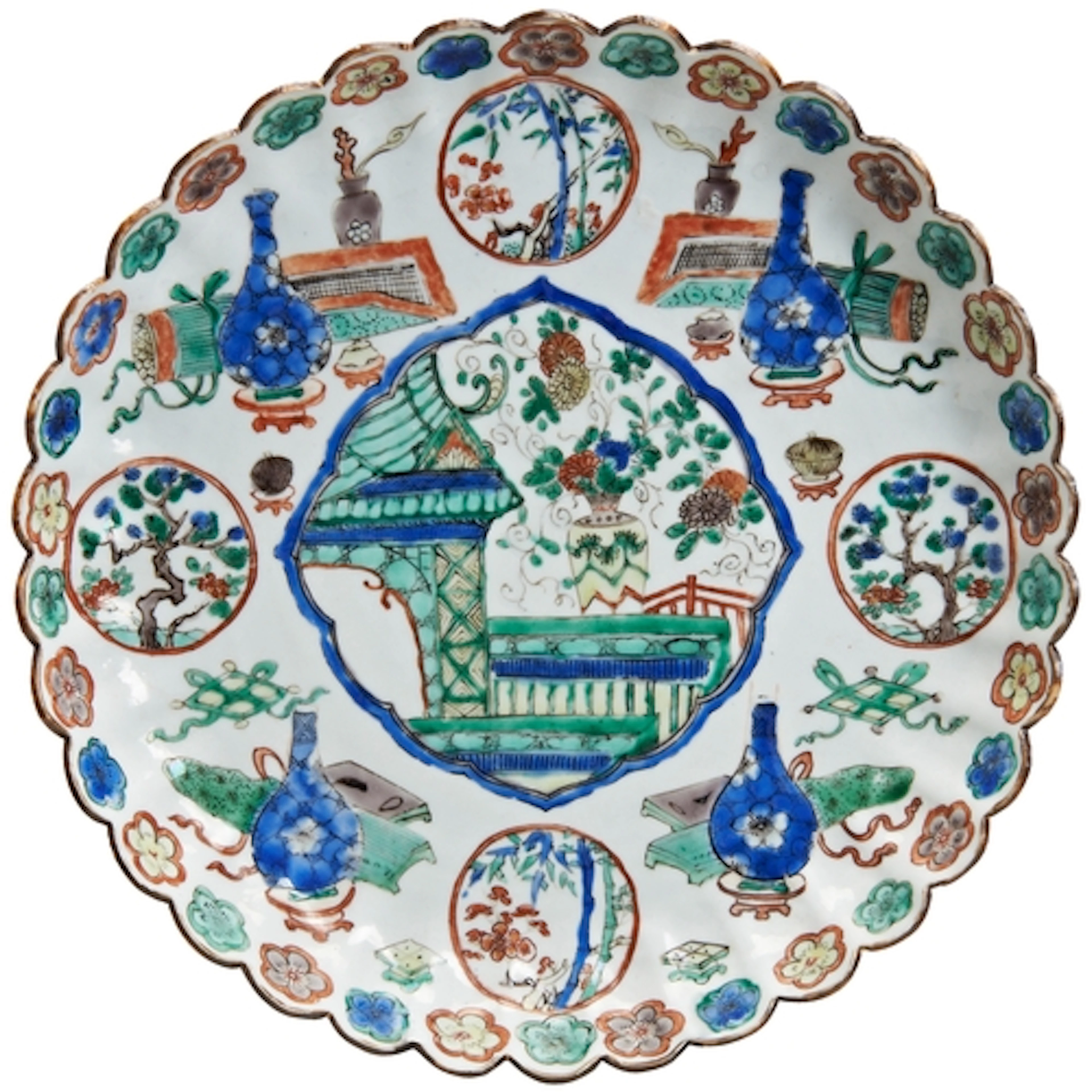 A CHINESE PORCELAIN FAMILLE VERTE CHRYSANTHEMUM DISH KANGXI,...