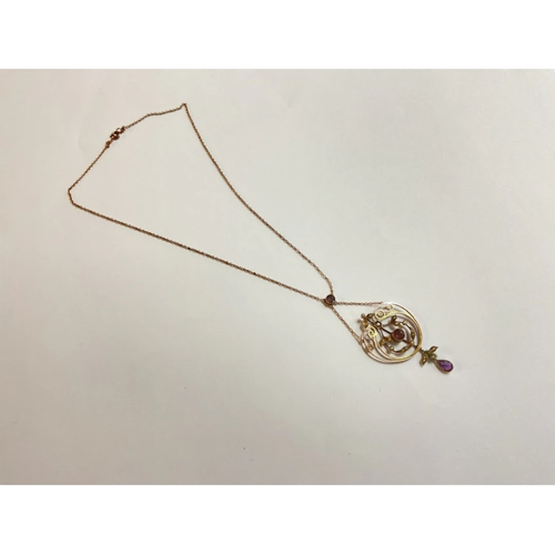 Edwardian amethyst and seedpearl articulated pendant on fitt...