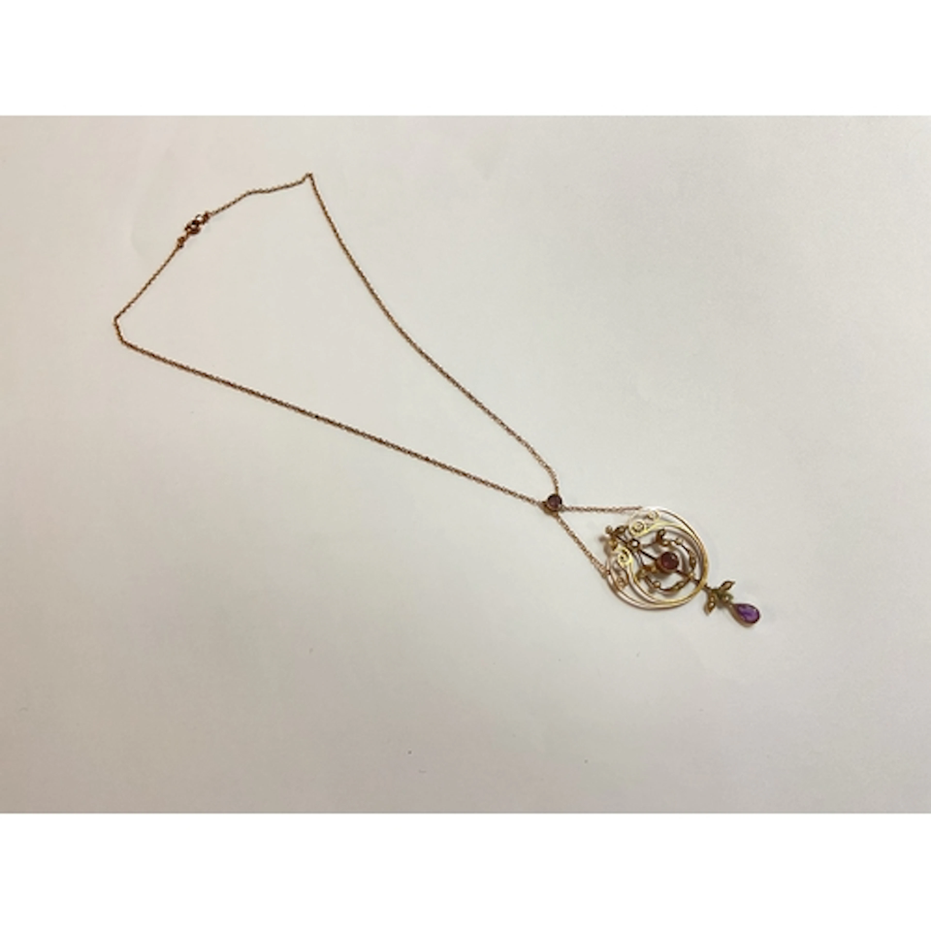 Edwardian amethyst and seedpearl articulated pendant on fitt...