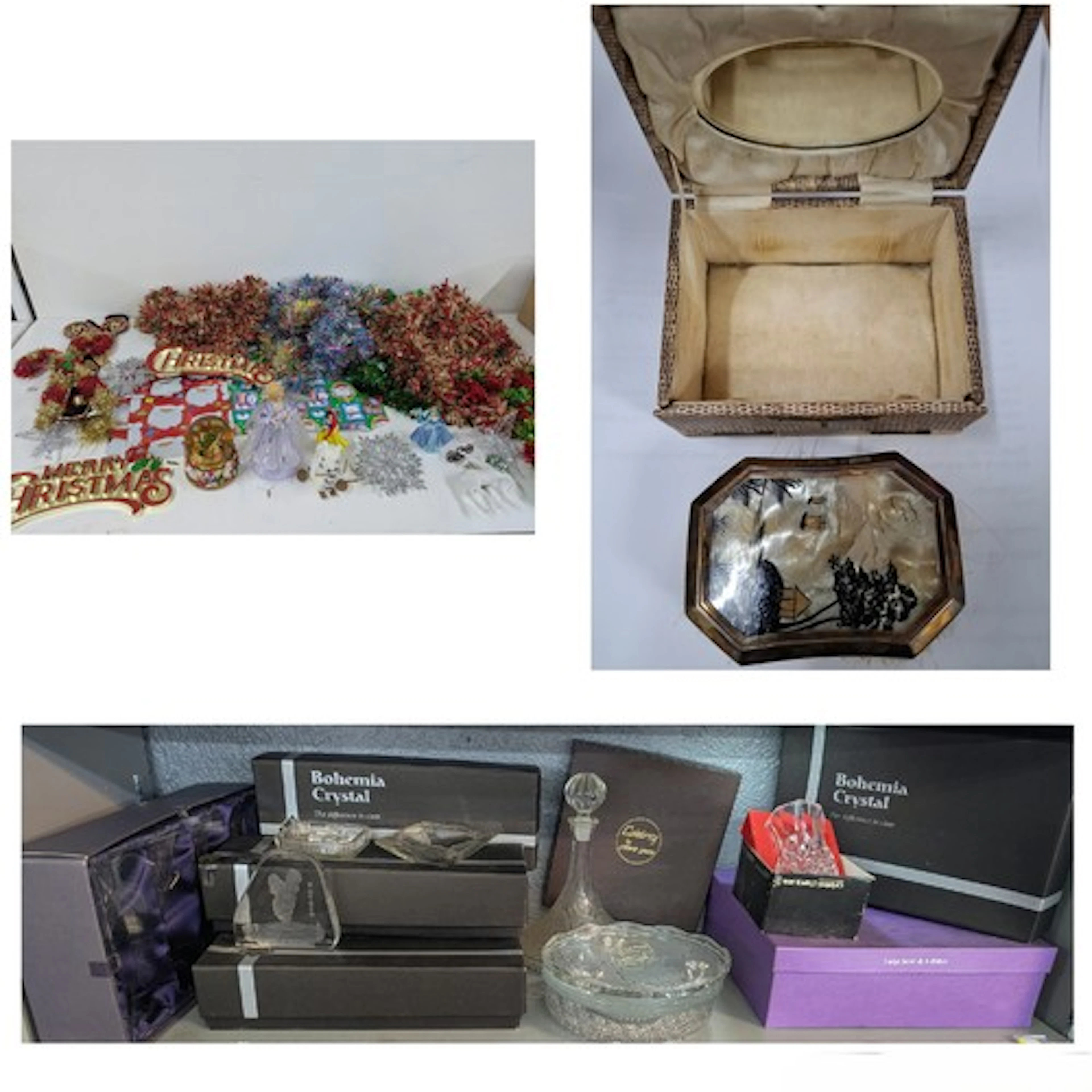 A mixed lot to include an Asian inspired silver framed cloth...