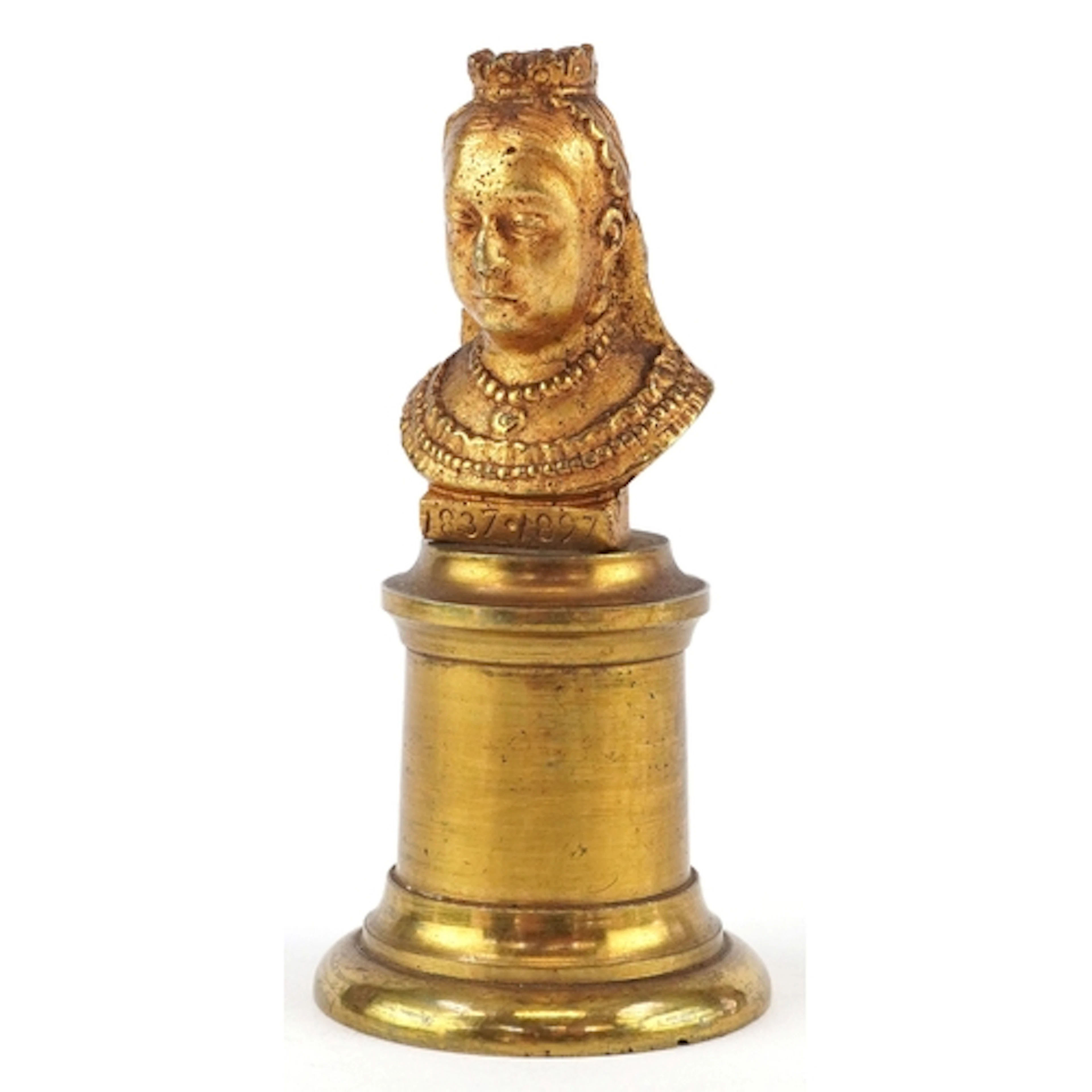 Patinated miniature gilt metal Diamond Jubilee bust of Queen...