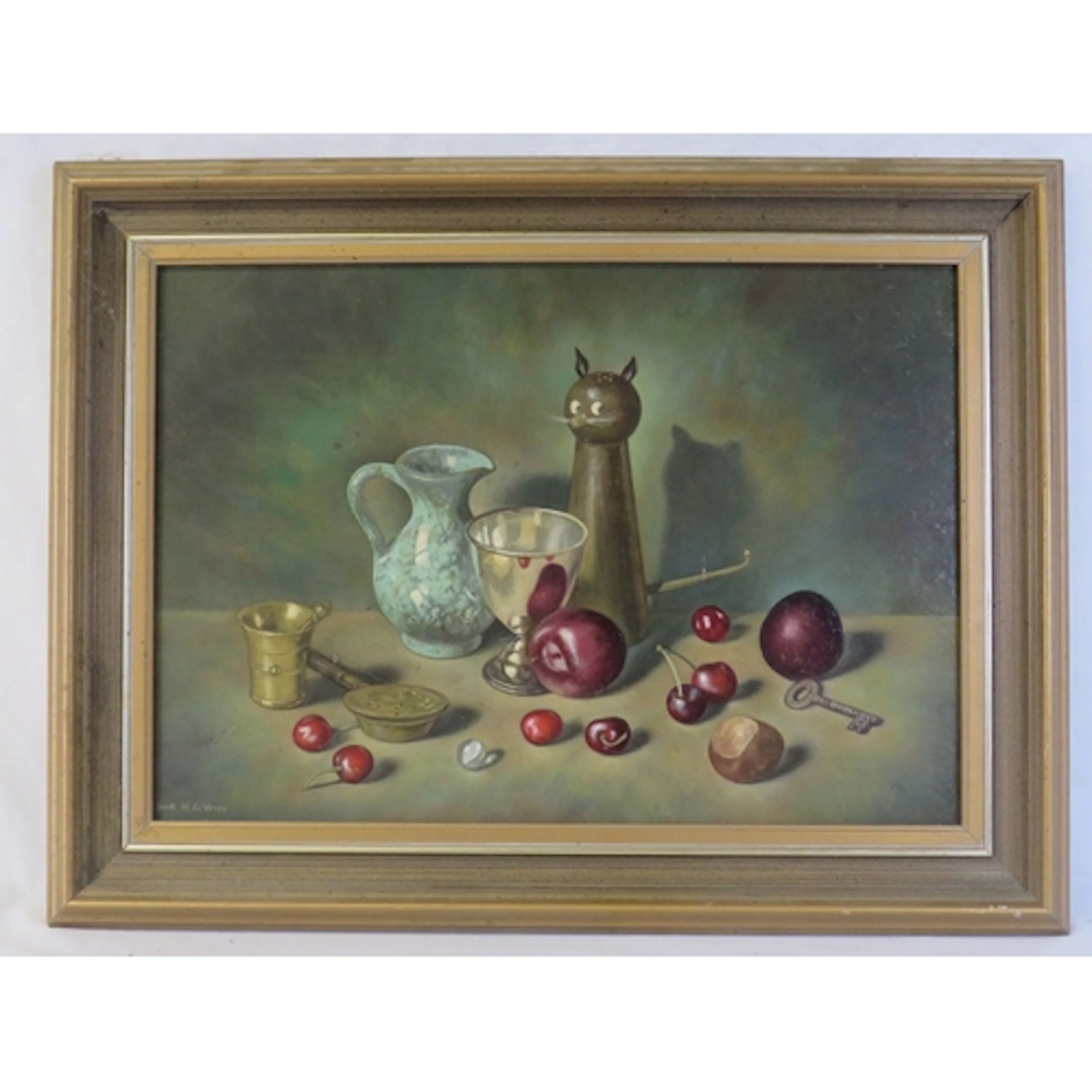 Framed Oil on Board, still life vessels & fruit by Dirk De V...