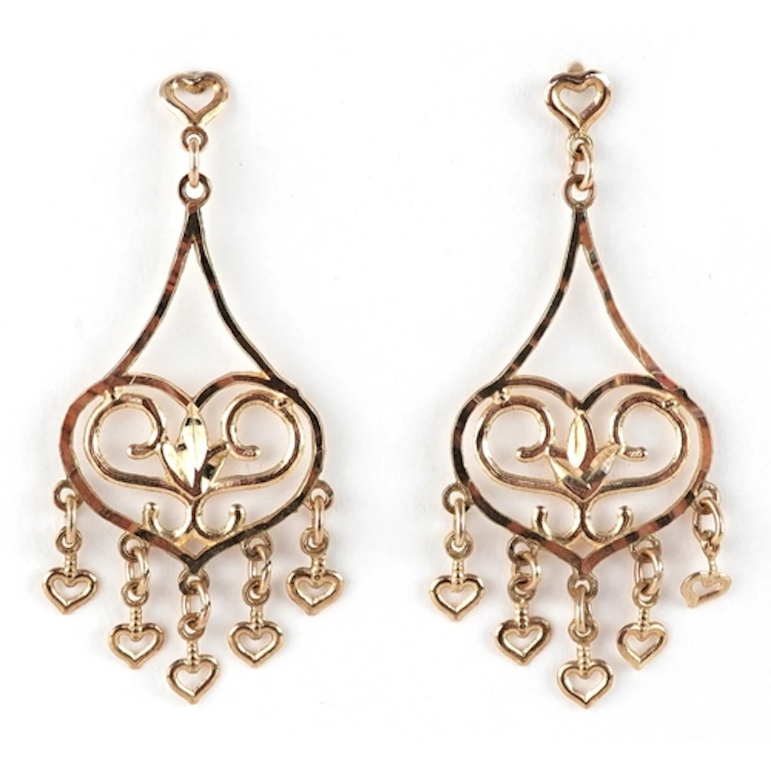 Pair of 9ct gold openwork drop earrings, 3.5cm high, total 1...