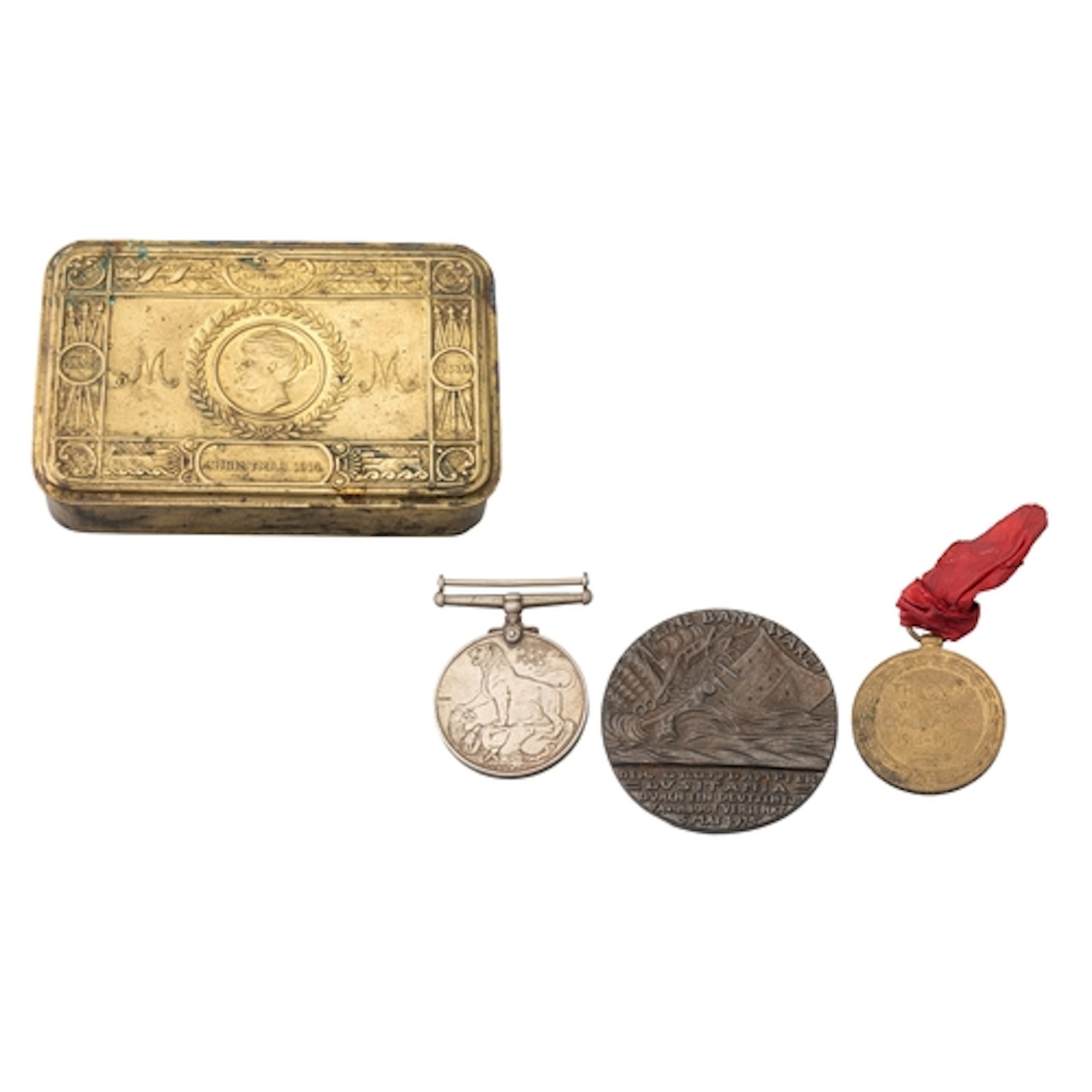 A 915 LUSITANIA STEEL MEDAL, plus 2 x WW1 English campaign m...