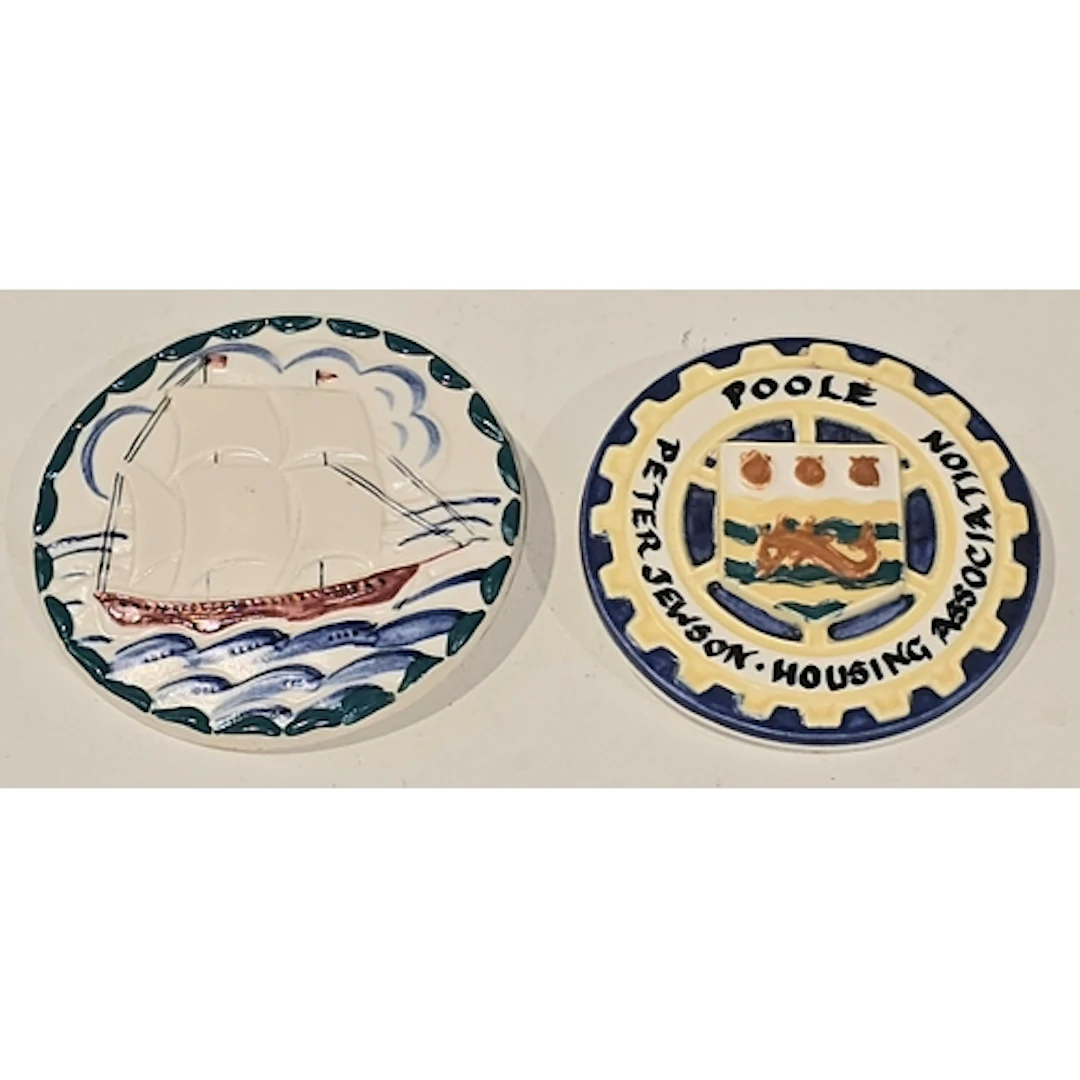 Poole Pottery Studio brooch depicting a Galleon 2.2" dia tog...