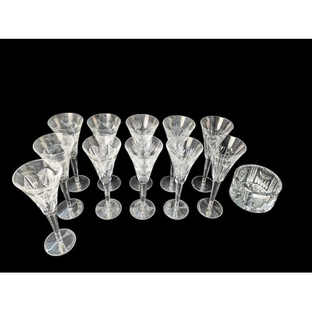 A group of Waterford Crystal cut-glass stemmed glasses with ...