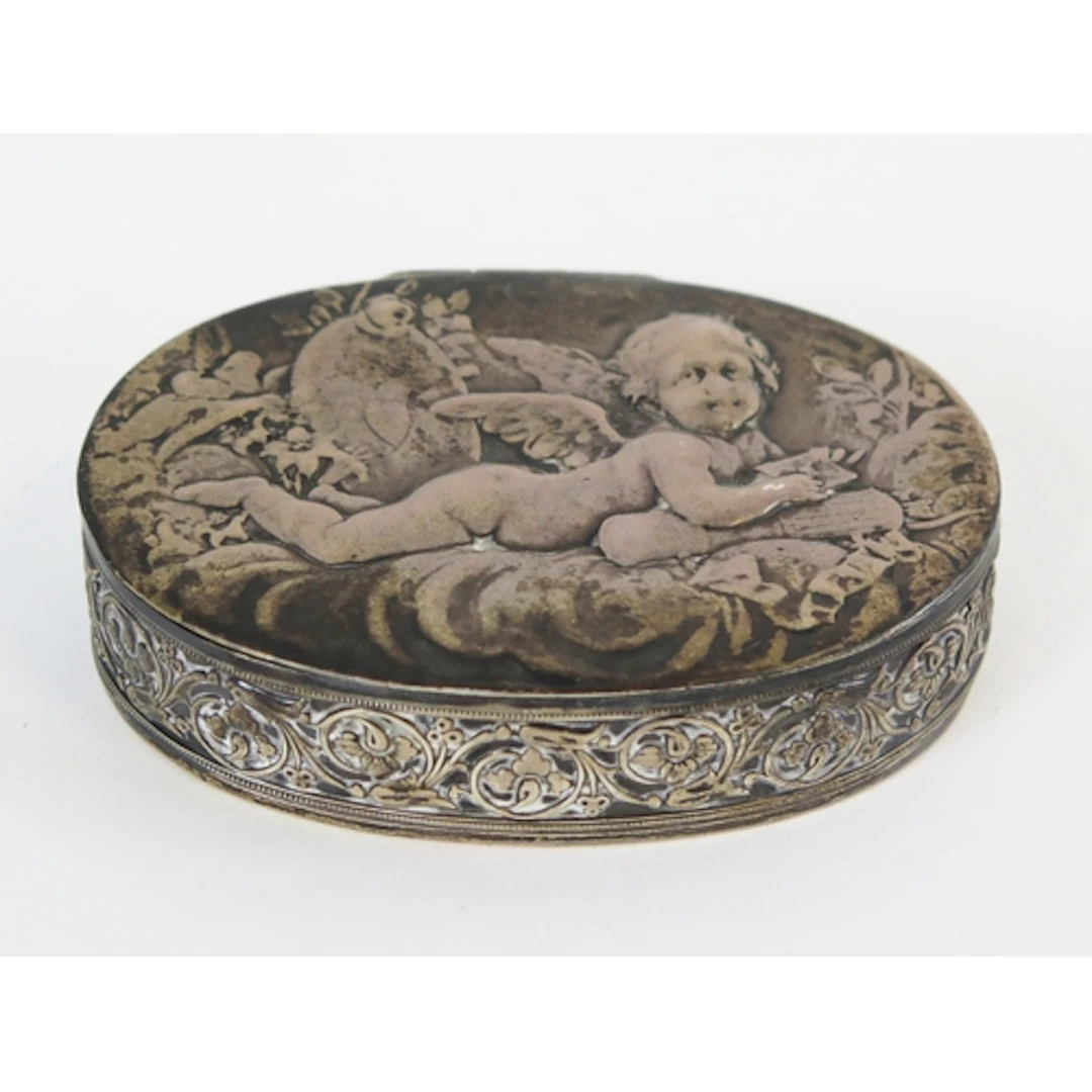 A continental silver oval box, bears import marks for Bertho...