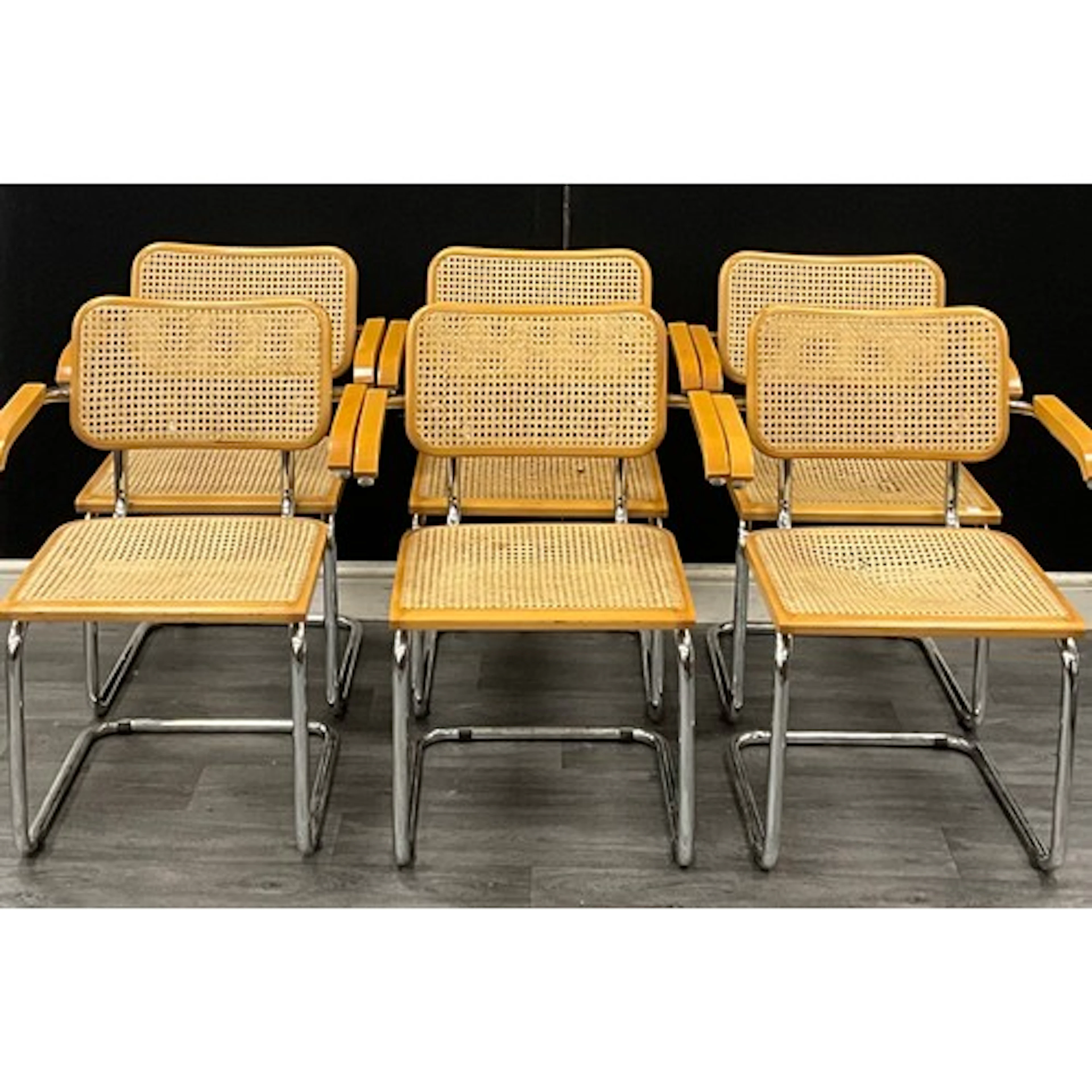 Mid 20th Century design - A set of six Italian chrome, beech...