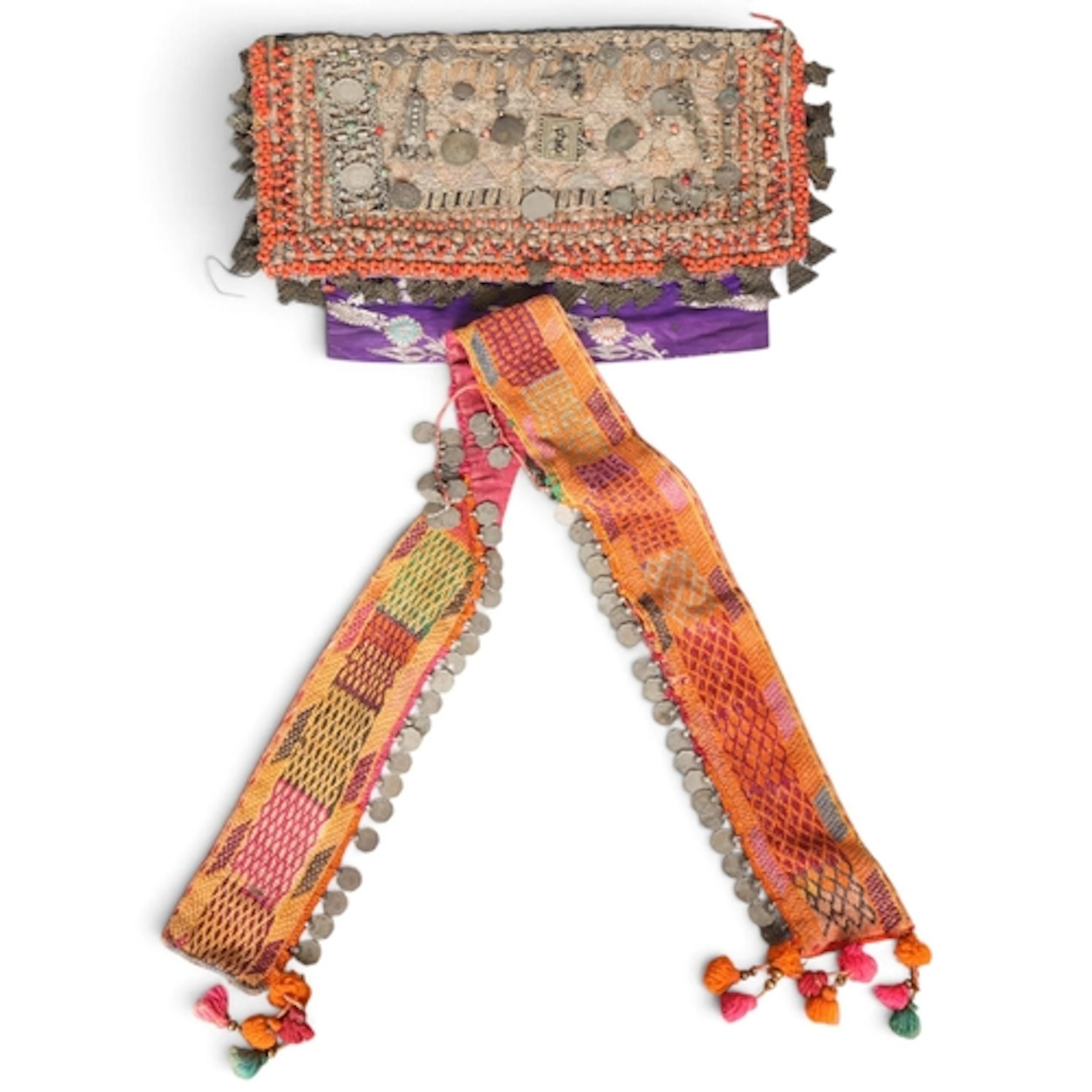 A Bedouin face veil with coin mounts, width 42cm, and an Ind...