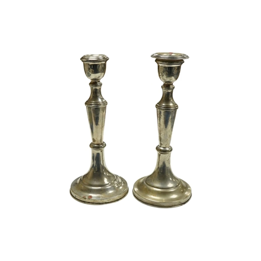 A pair of Italian silver .800 candlesticks Italian marks, st...