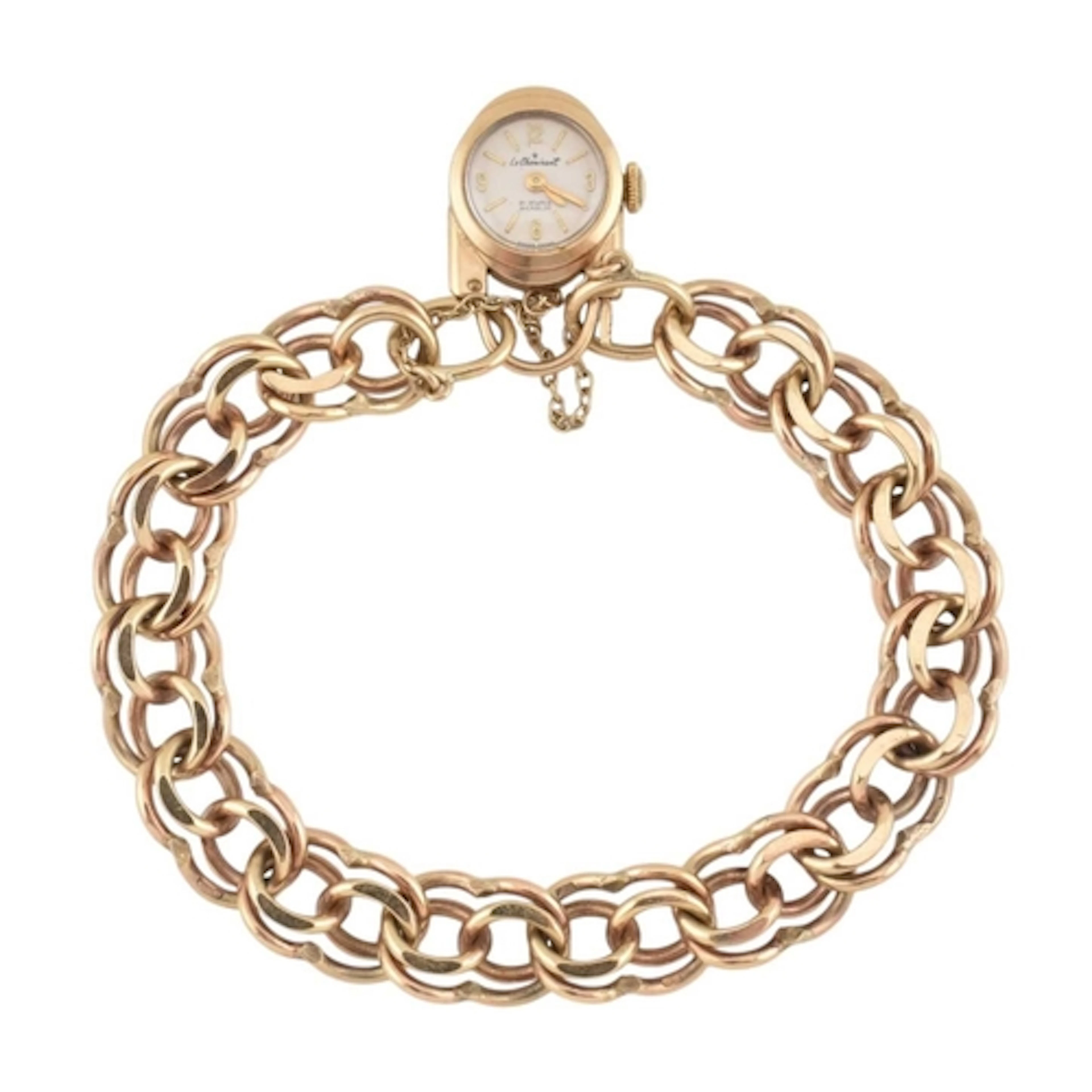 A 9ct gold gourmette fancy link bracelet fastened with a 9ct...