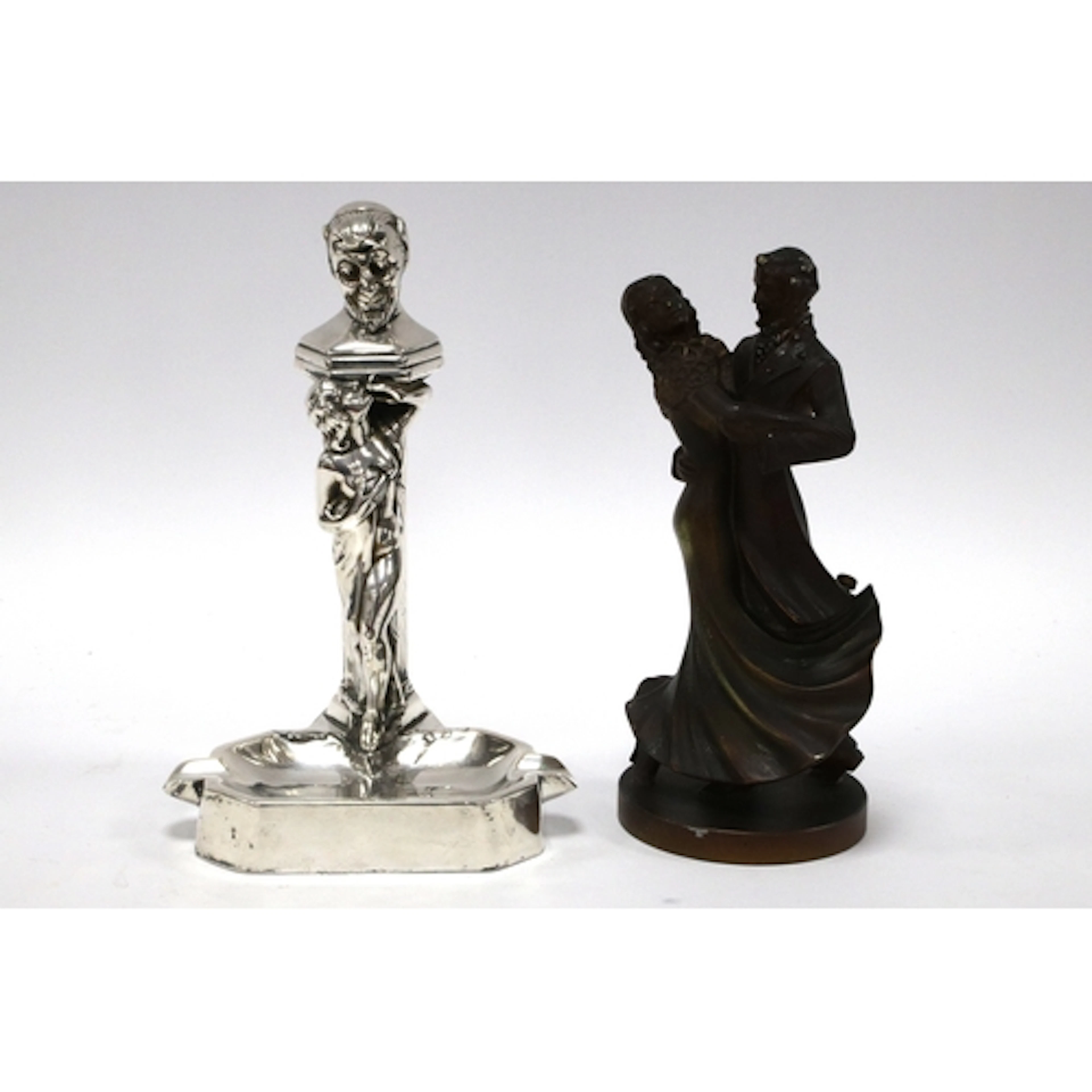 An Art Deco Electroplated Table Lighter/Ashtray, with a hing...