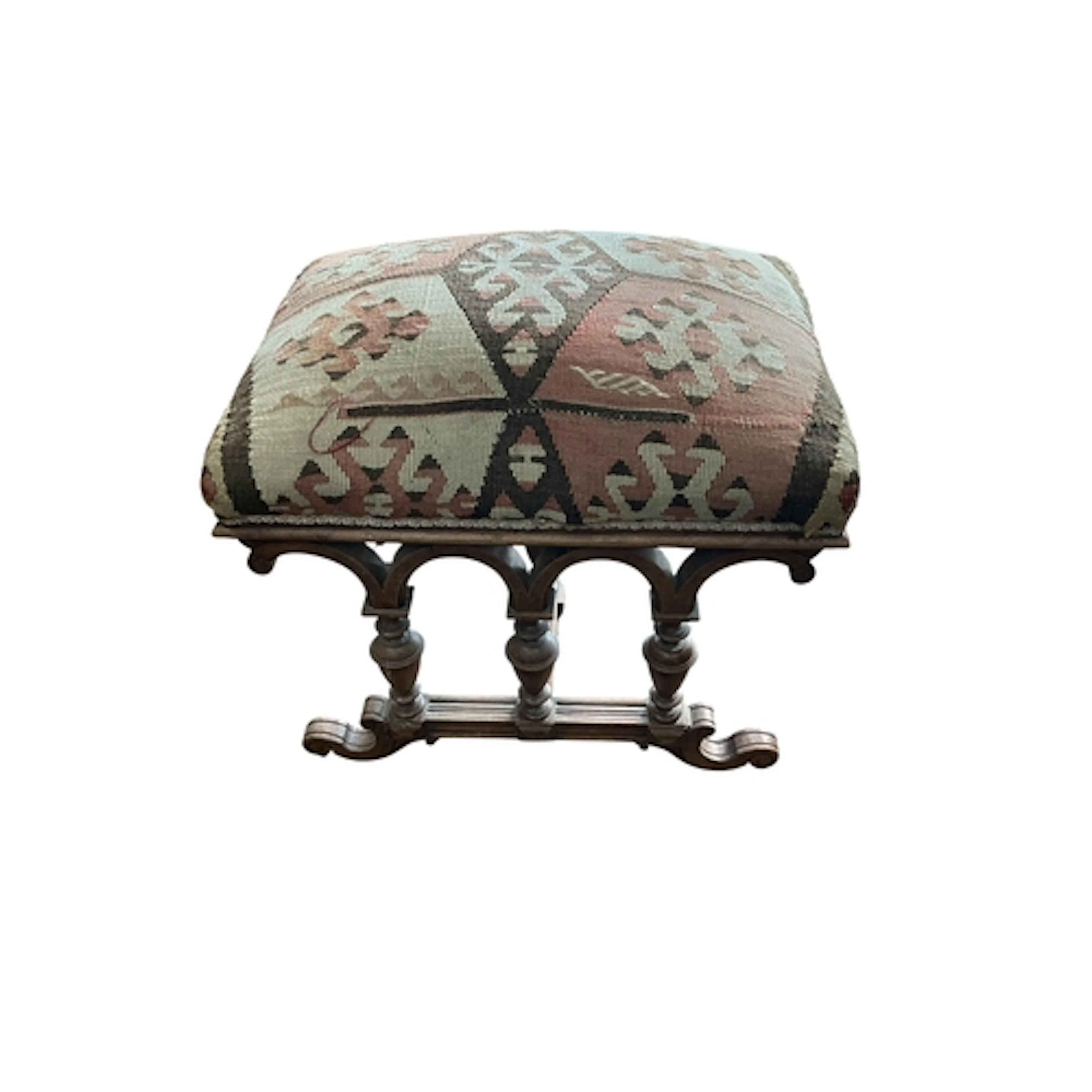 A 19th century French walnut dressing stool, width 57cm, dep...