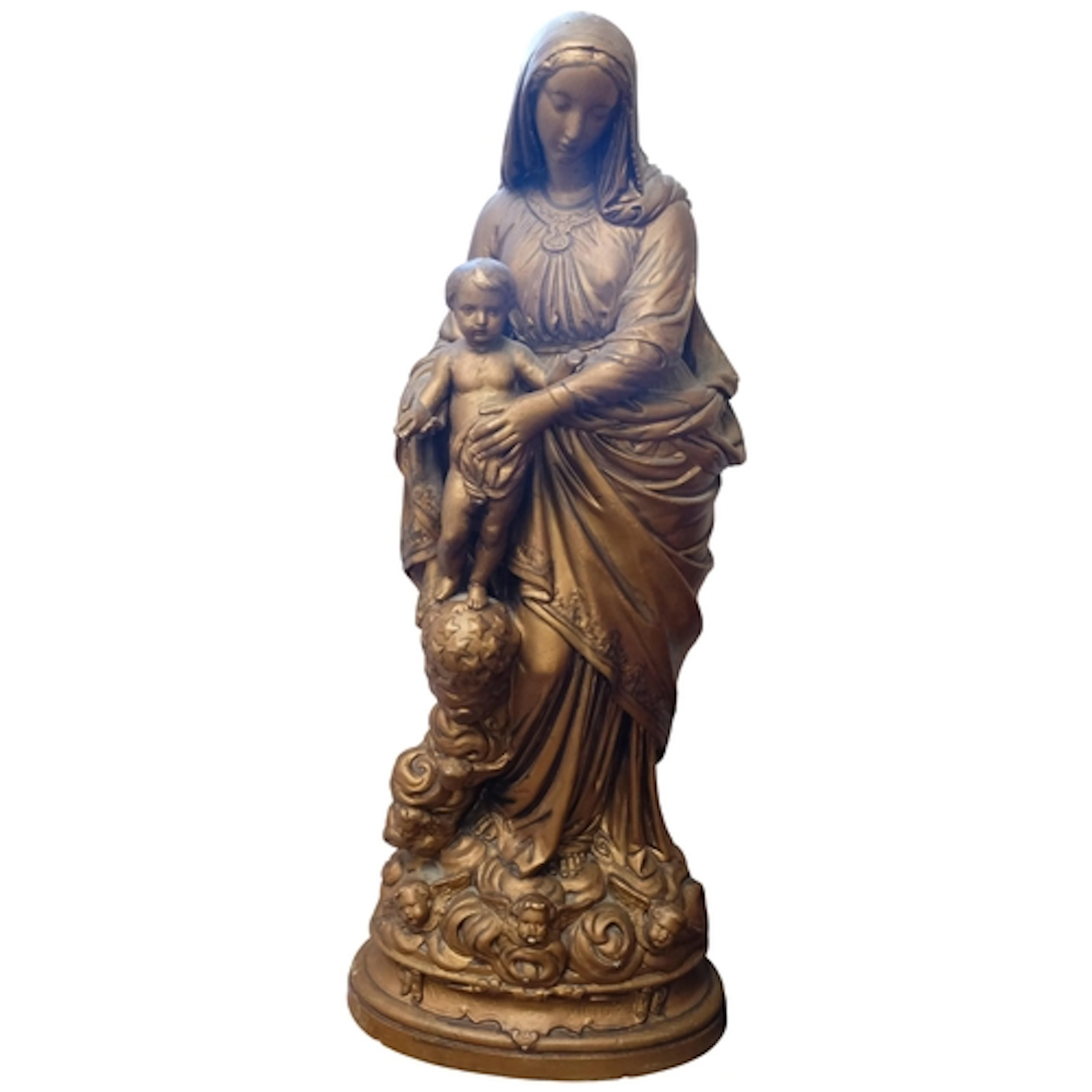 A large French gilt-plaster figure of Mary with Christ 18cm/...